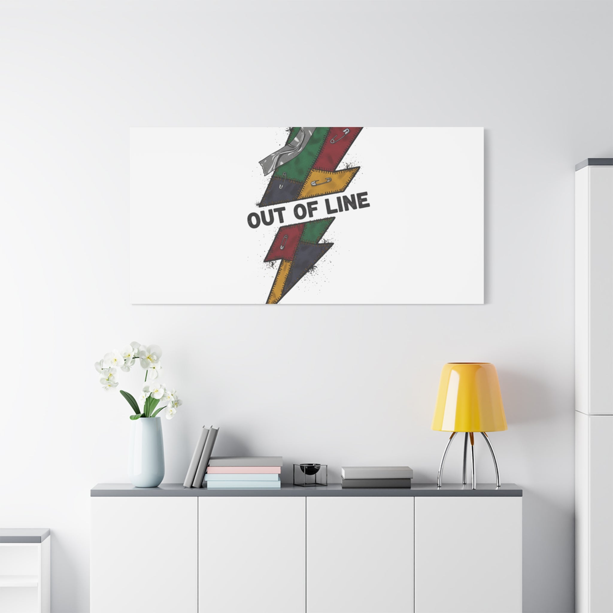 Out of Line Lightning Canvas | Grunge Plaid Patchwork, 90s Rock Revival