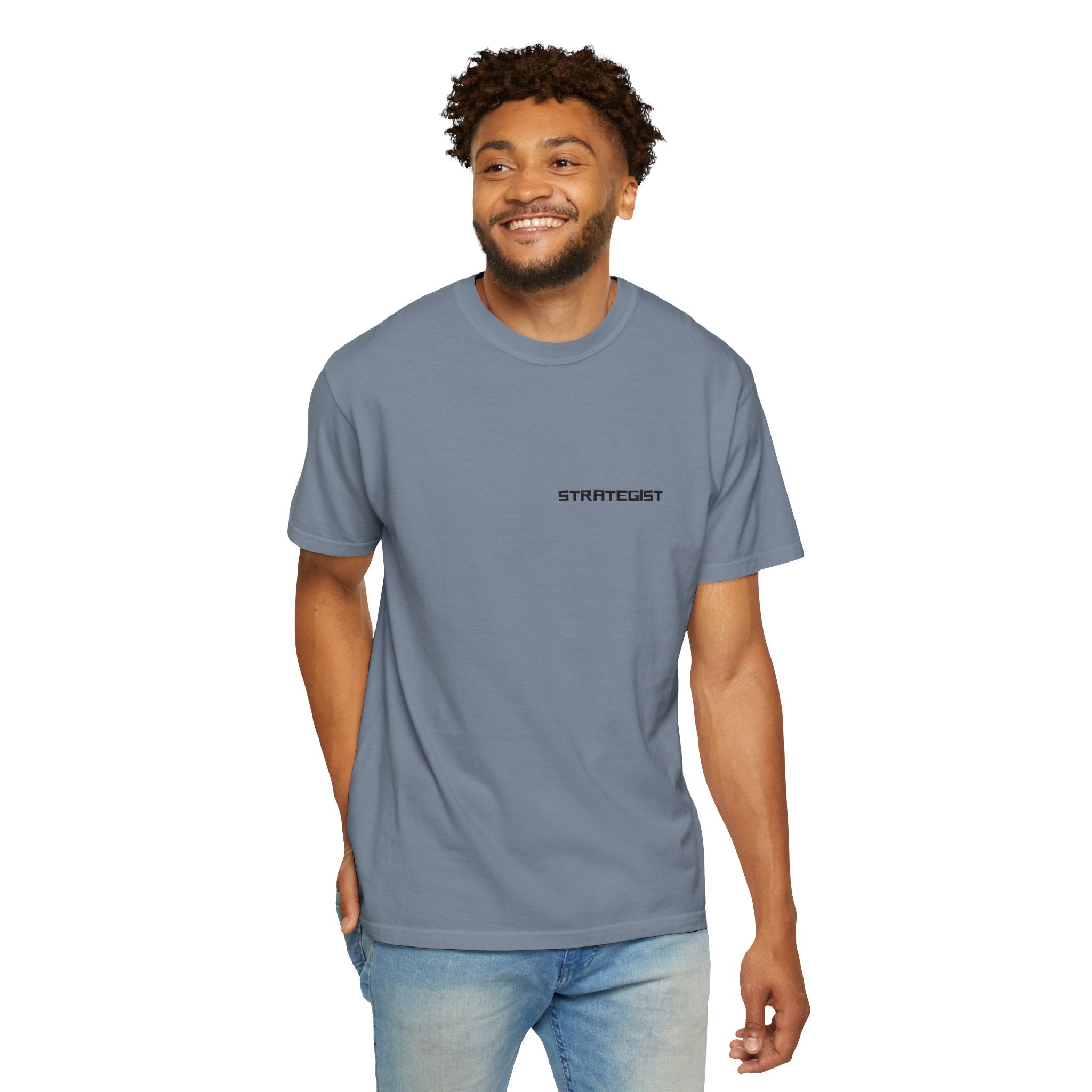 Strategist Minimalist Tee — Small Chest Text Graphic T-Shirt