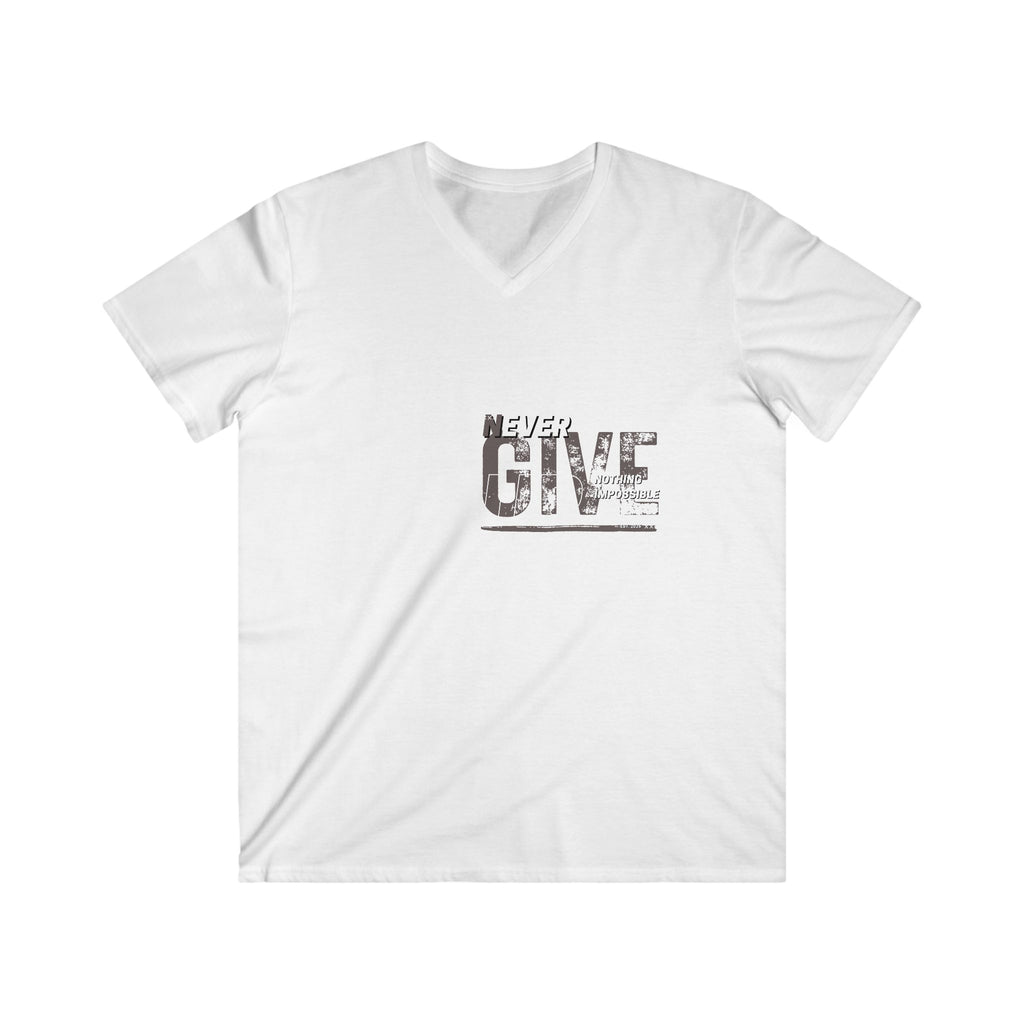 Never Give V-Neck Tee — Motivational "Never Give" Graphic Shirt for Men
