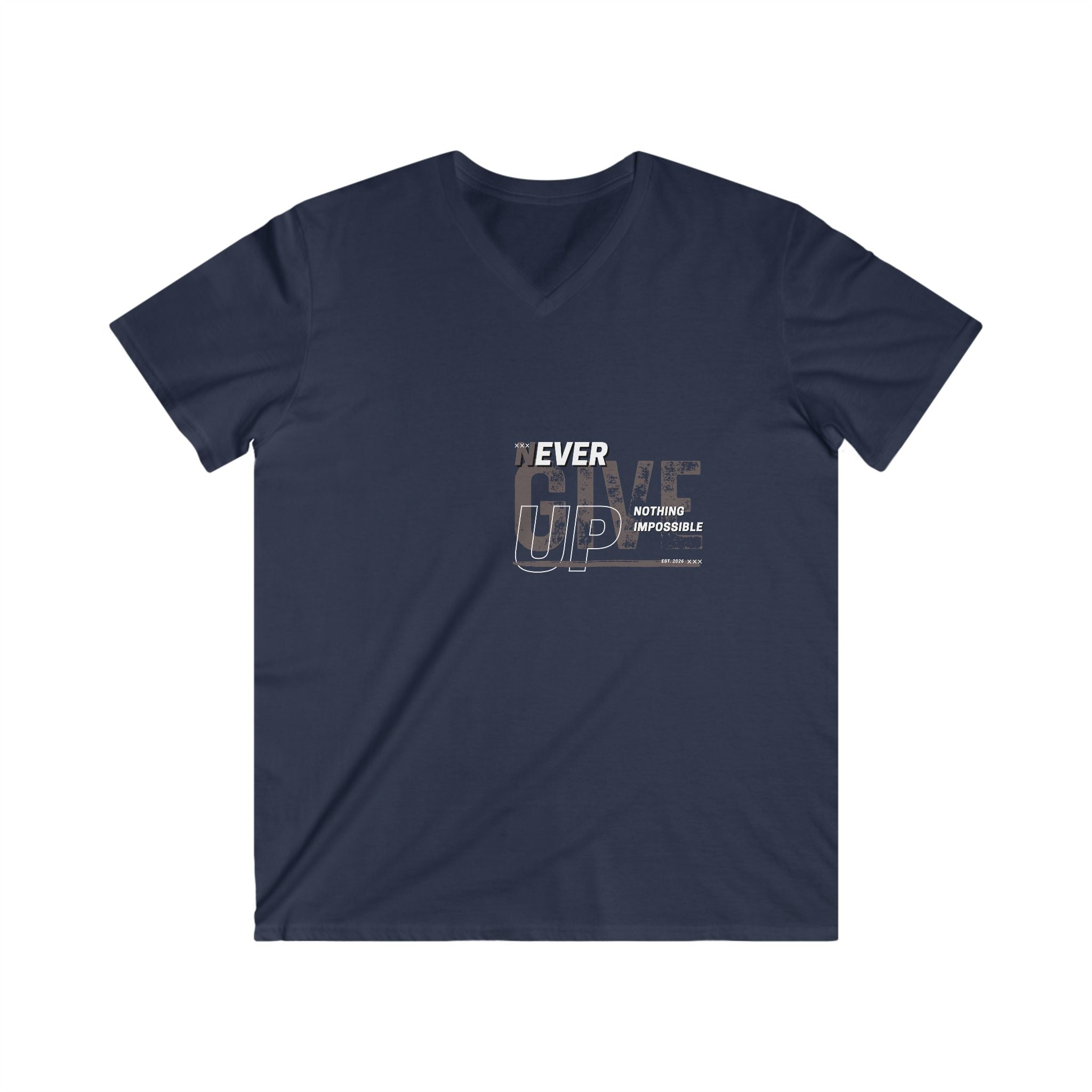 Never Give V-Neck Tee — Motivational "Never Give" Graphic Shirt for Men