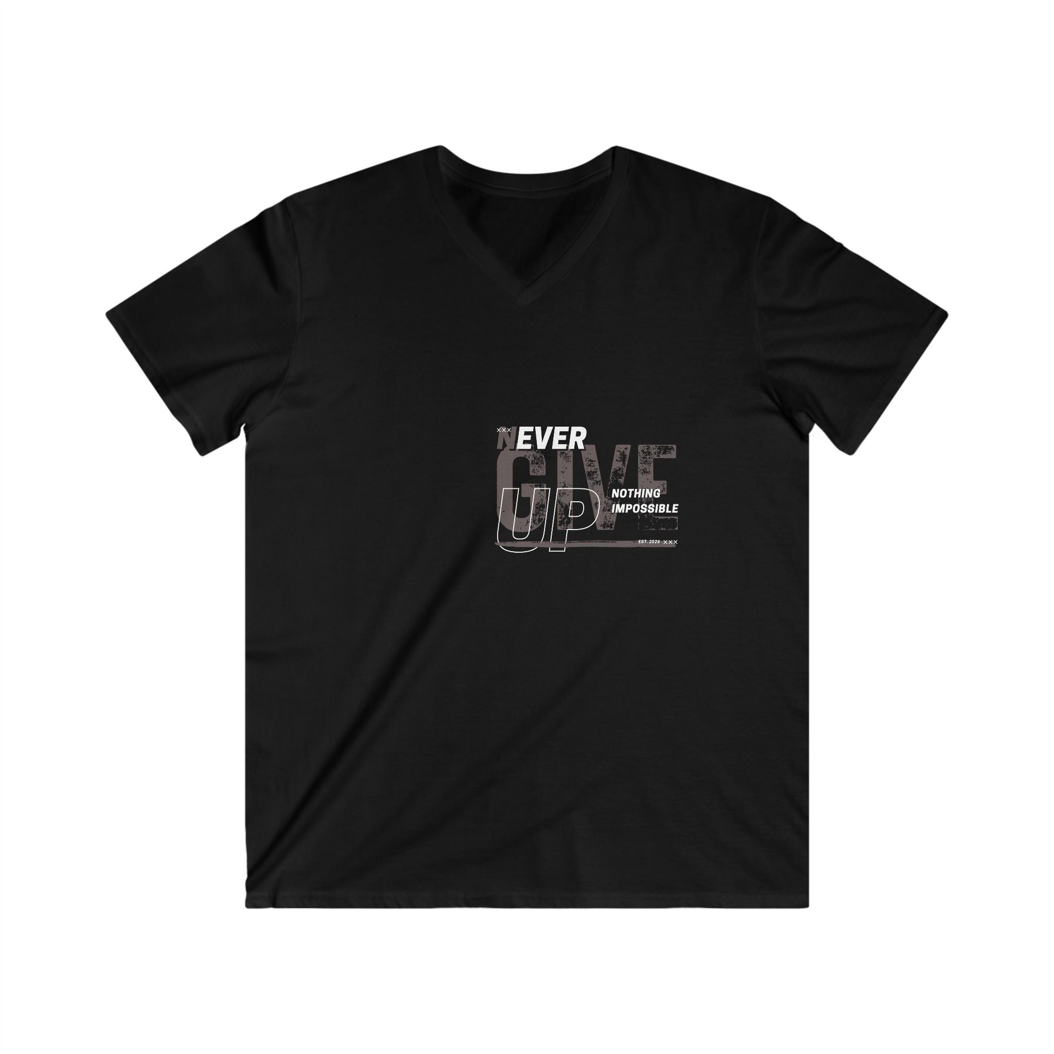 Never Give V-Neck Tee — Motivational "Never Give" Graphic Shirt for Men