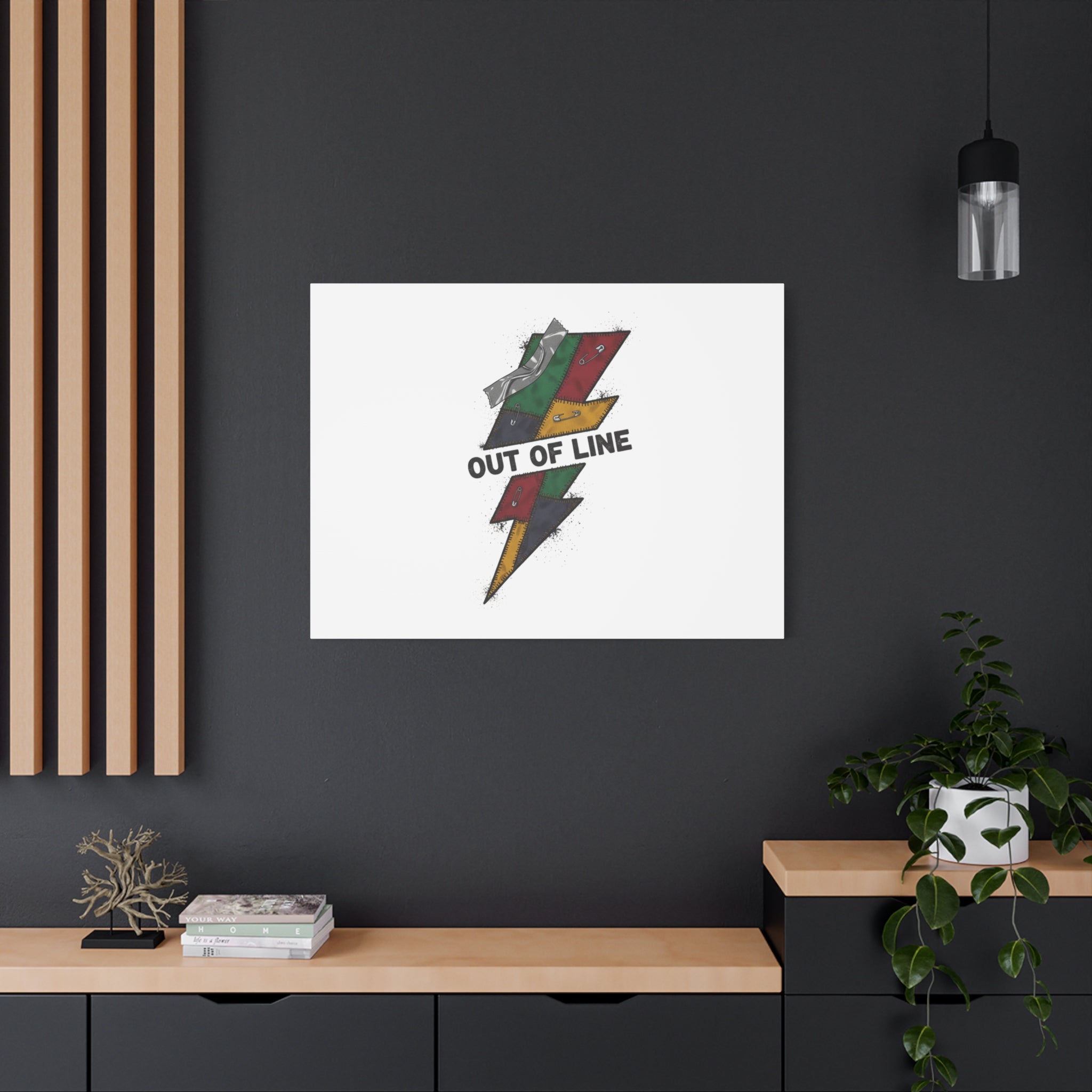 Out of Line Lightning Canvas | Grunge Plaid Patchwork, 90s Rock Revival