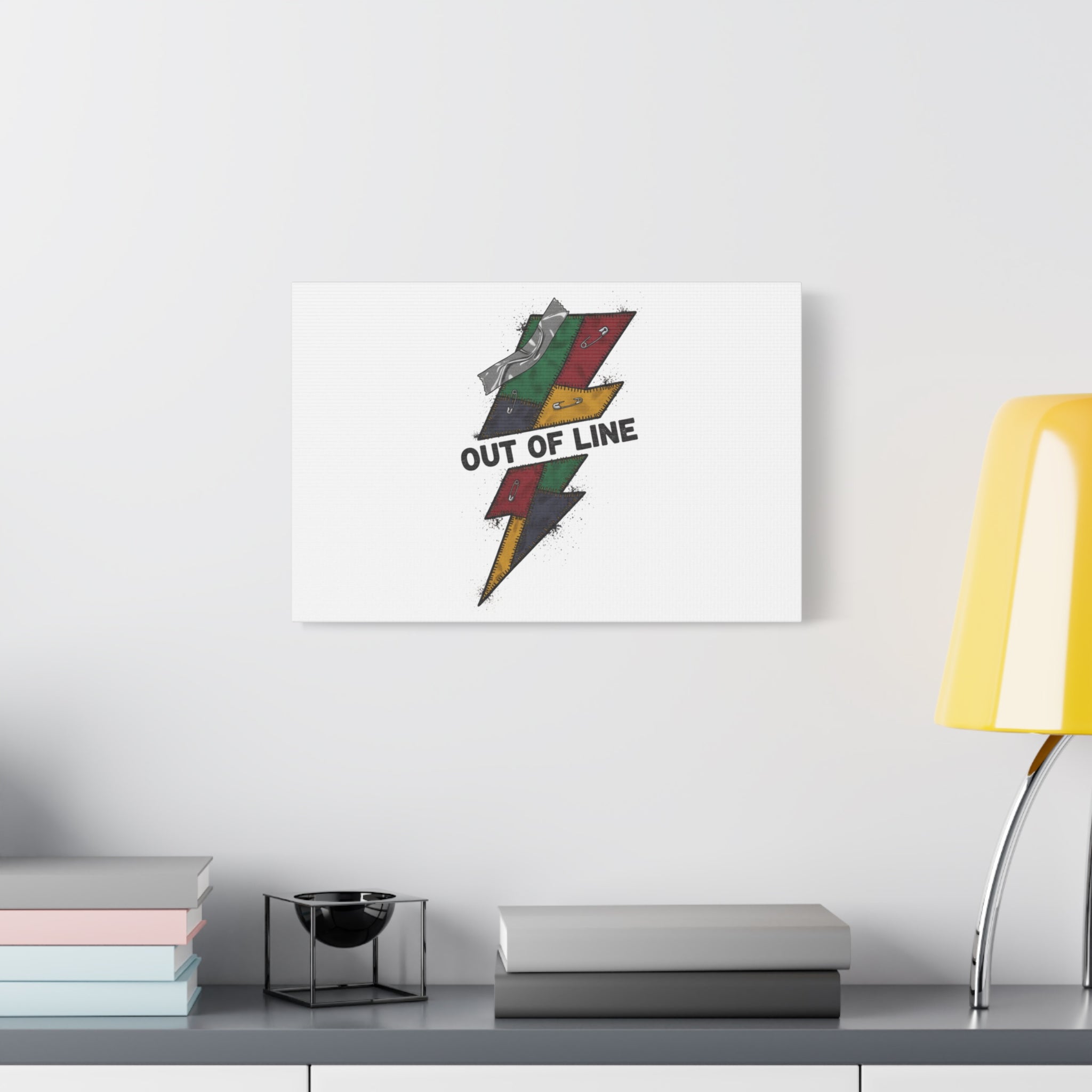 Out of Line Lightning Canvas | Grunge Plaid Patchwork, 90s Rock Revival