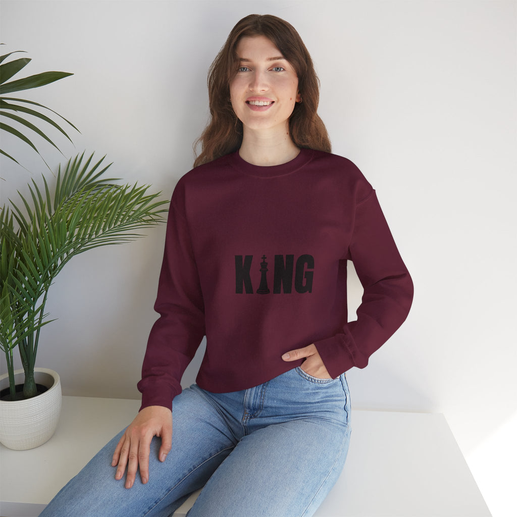 King Chess Piece Crewneck Sweatshirt — Minimalist Chess King Graphic