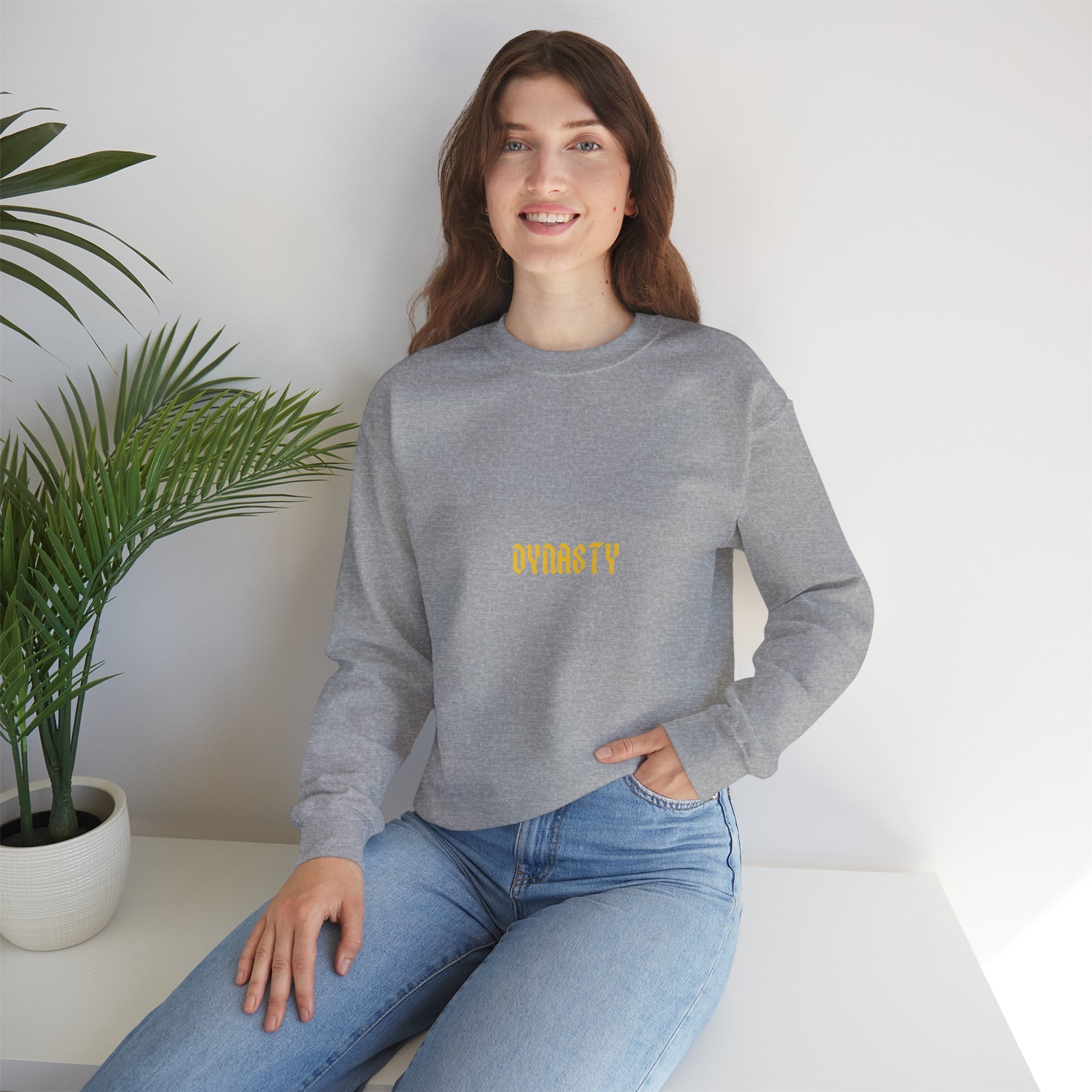 Dynasty Minimalist Crewneck Sweatshirt — Small Gold Text