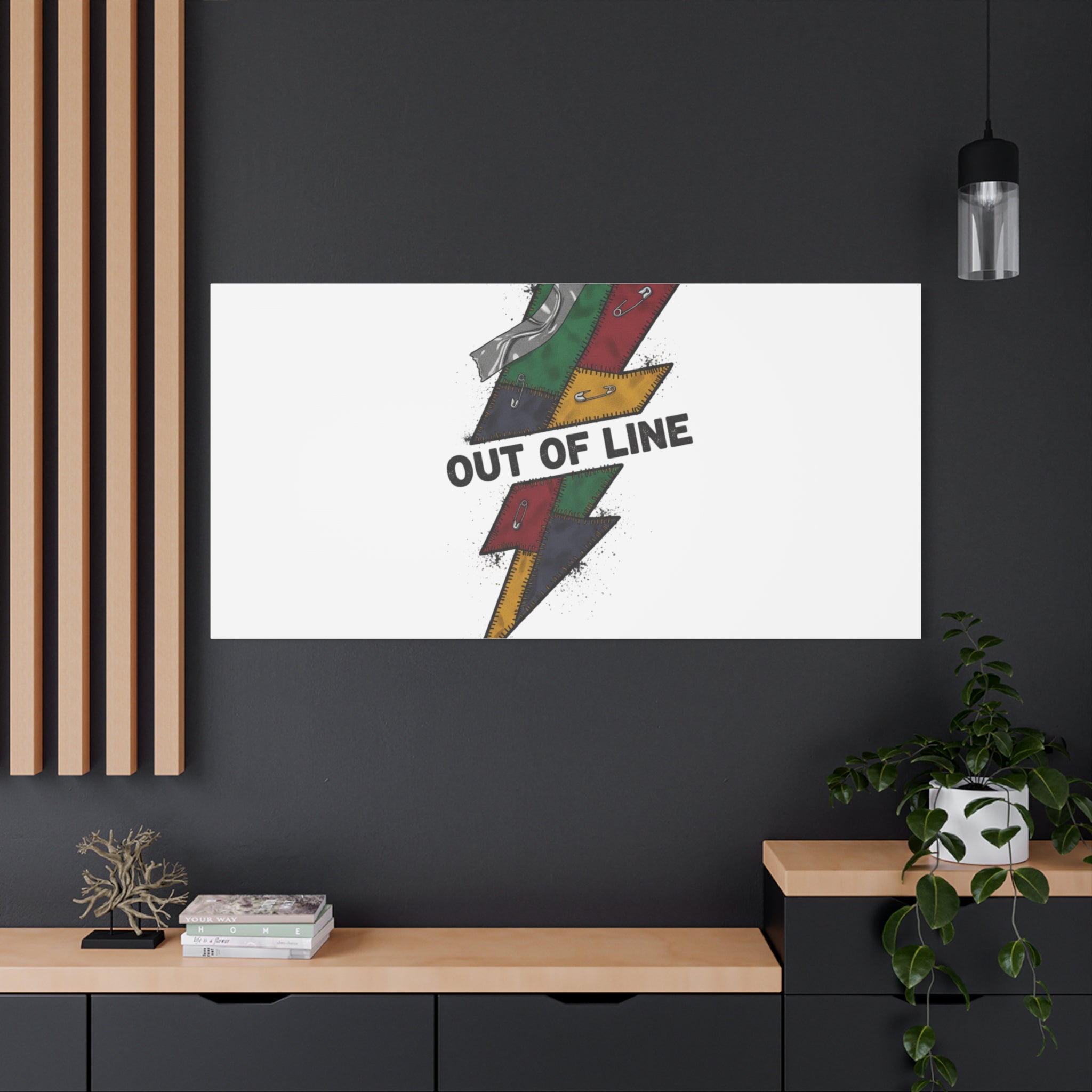 Out of Line Lightning Canvas | Grunge Plaid Patchwork, 90s Rock Revival