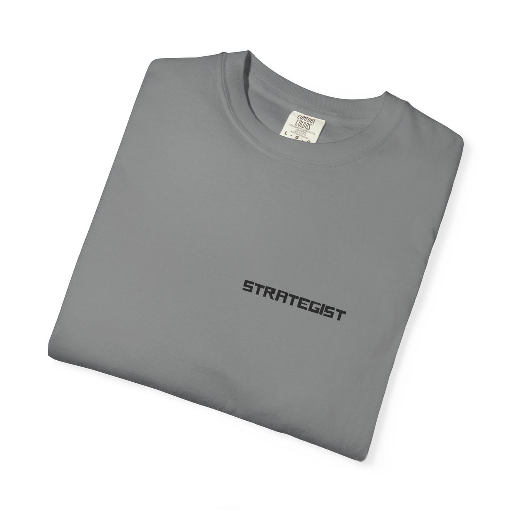 Strategist Minimalist Tee — Small Chest Text Graphic T-Shirt