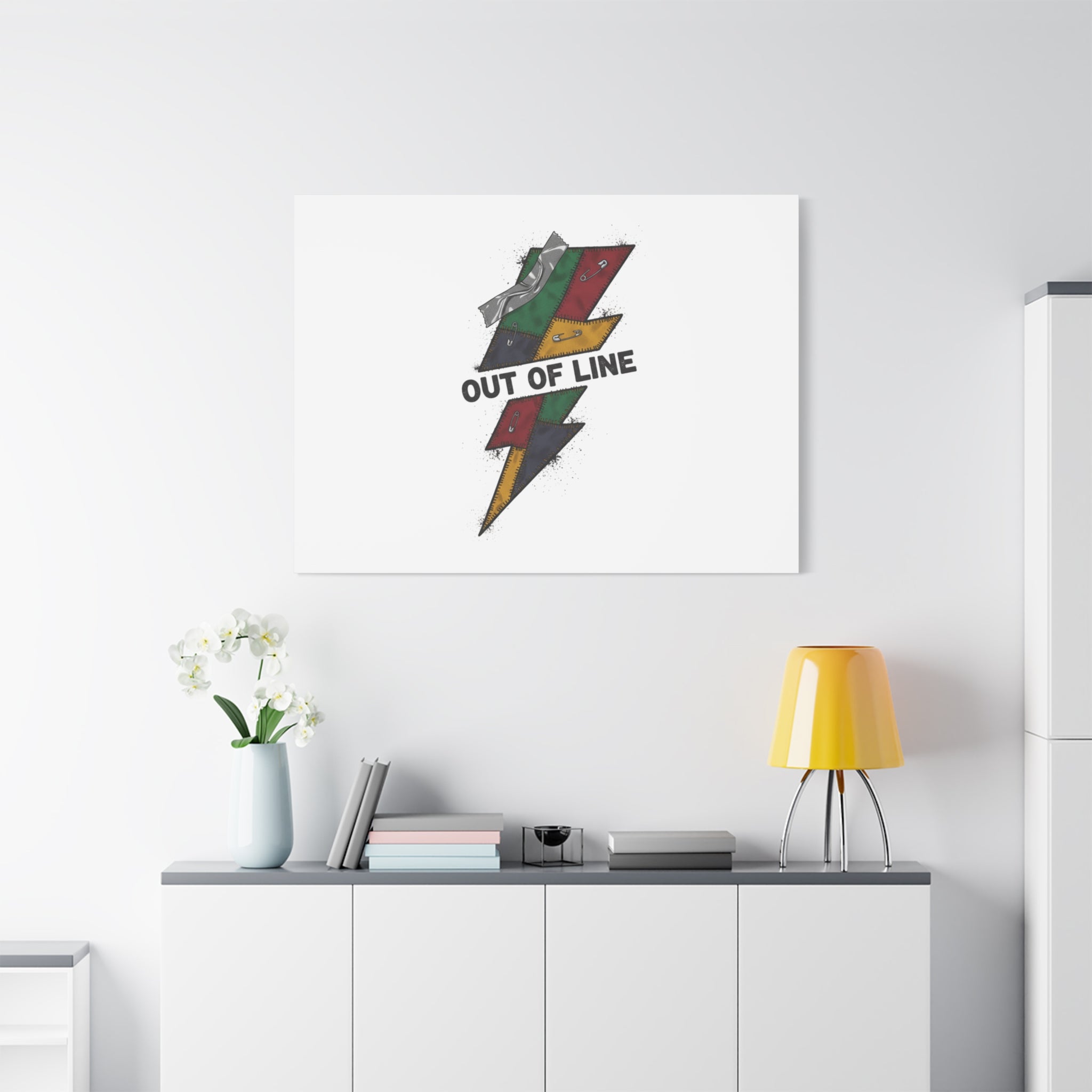 Out of Line Lightning Canvas | Grunge Plaid Patchwork, 90s Rock Revival