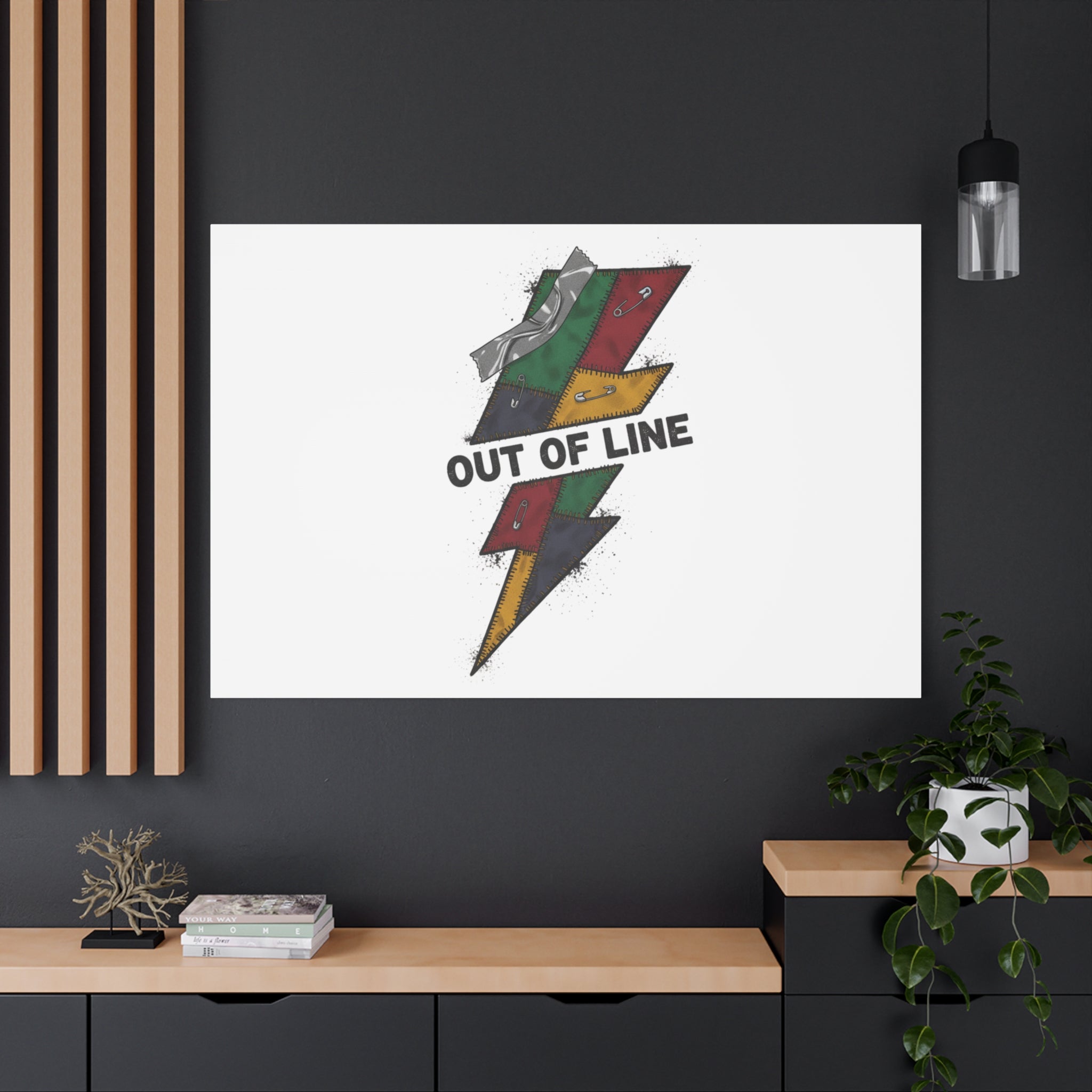 Out of Line Lightning Canvas | Grunge Plaid Patchwork, 90s Rock Revival