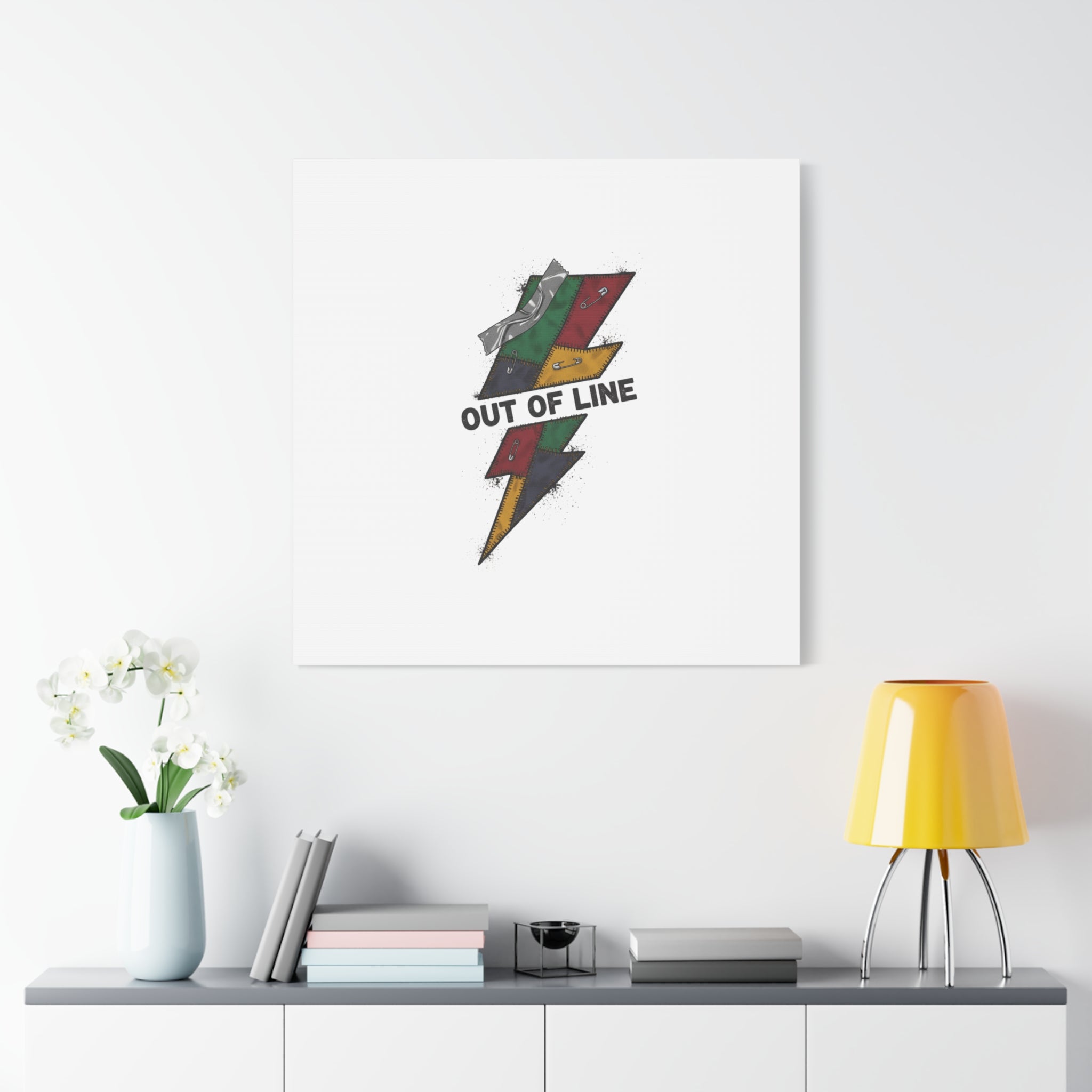 Out of Line Lightning Canvas | Grunge Plaid Patchwork, 90s Rock Revival