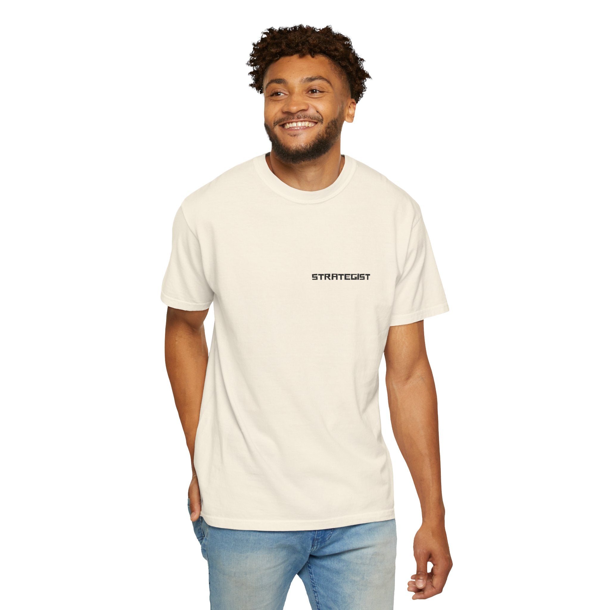 Strategist Minimalist Tee — Small Chest Text Graphic T-Shirt