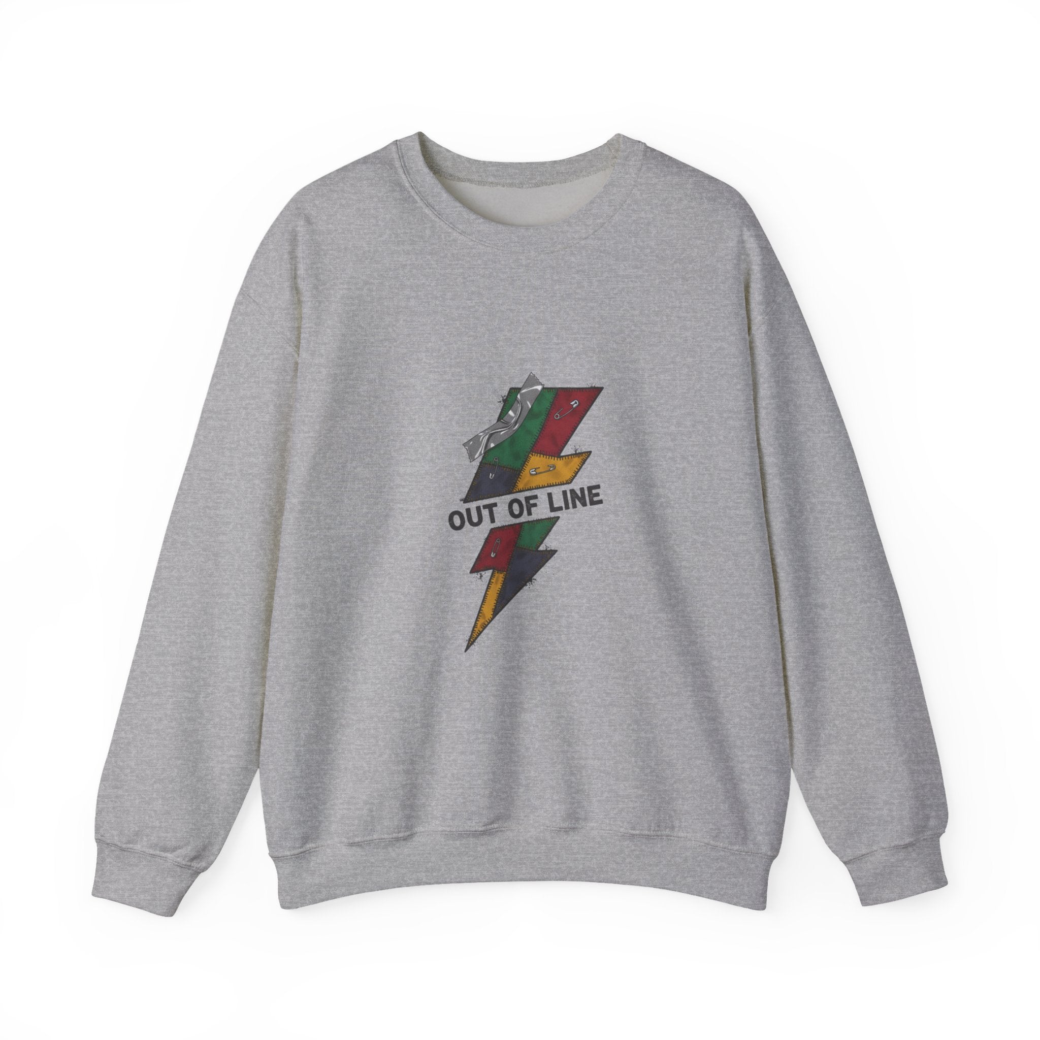 Out of Line Bolt Graphic Sweatshirt | Grunge Plaid Patchwork, 90s Rock Revival