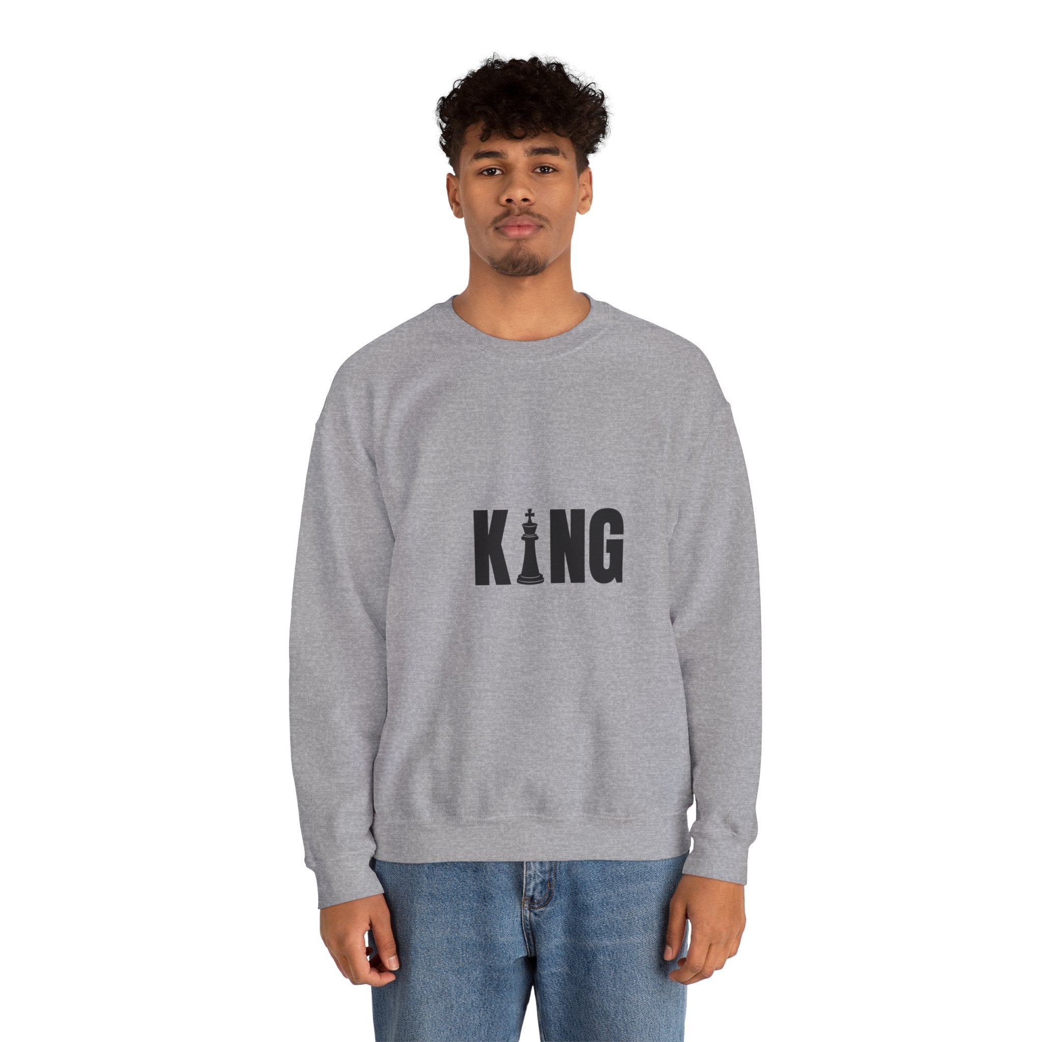 King Chess Piece Crewneck Sweatshirt — Minimalist Chess King Graphic