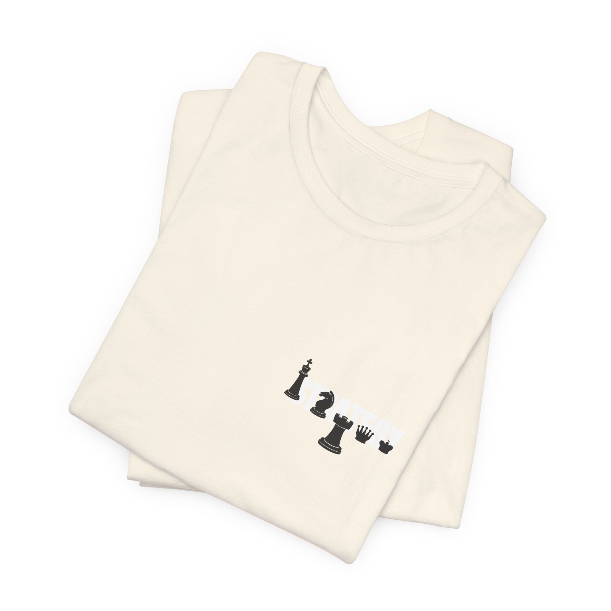 Chess Piece Minimalist Tee — Tiny King, Queen, Bishop Chest Design