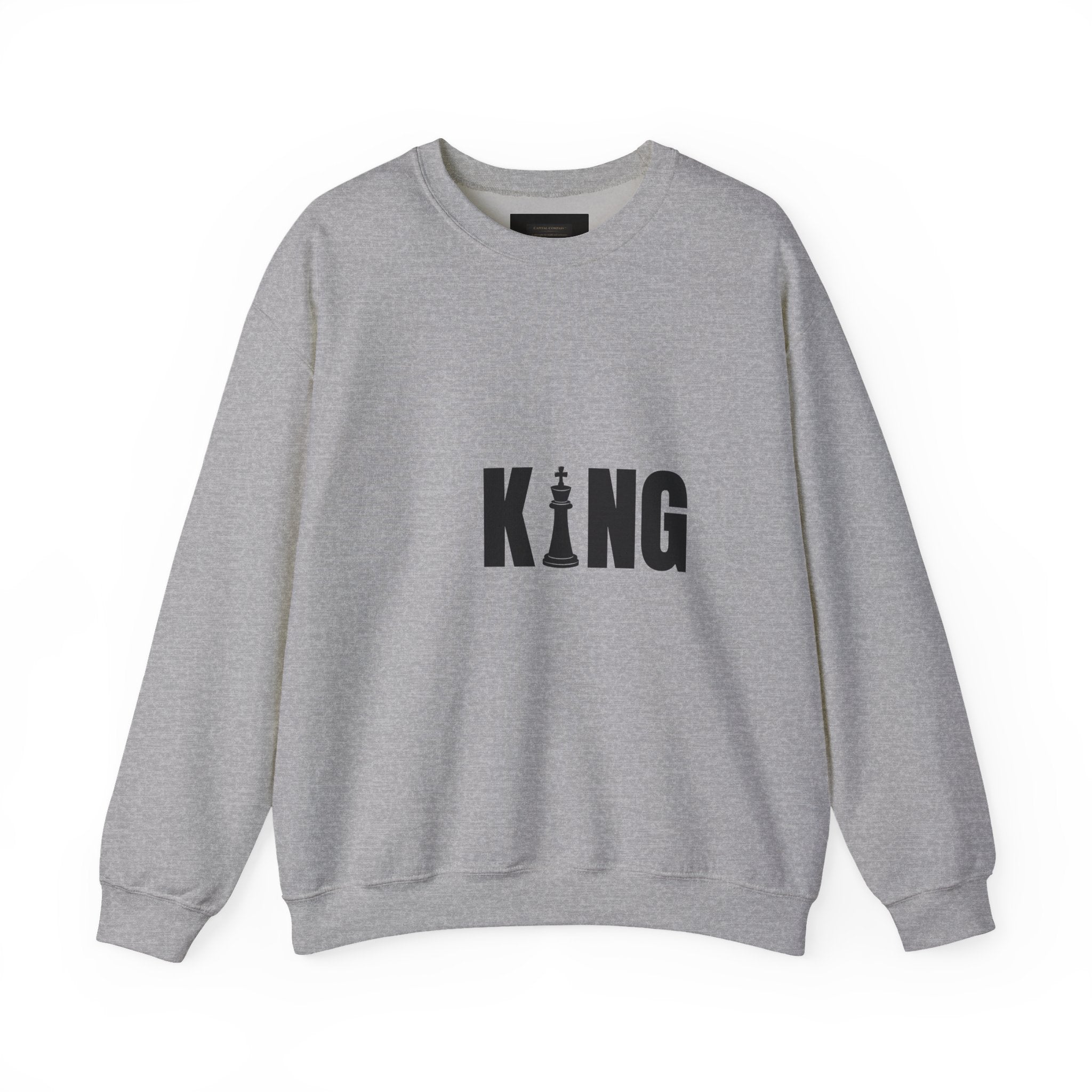 King Chess Piece Crewneck Sweatshirt — Minimalist Chess King Graphic