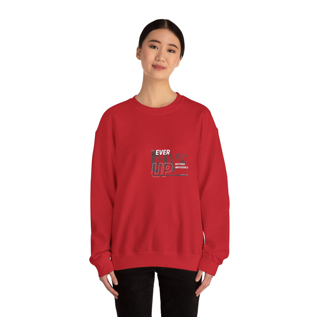 Never Give Crewneck Sweatshirt — Motivational White Pullover