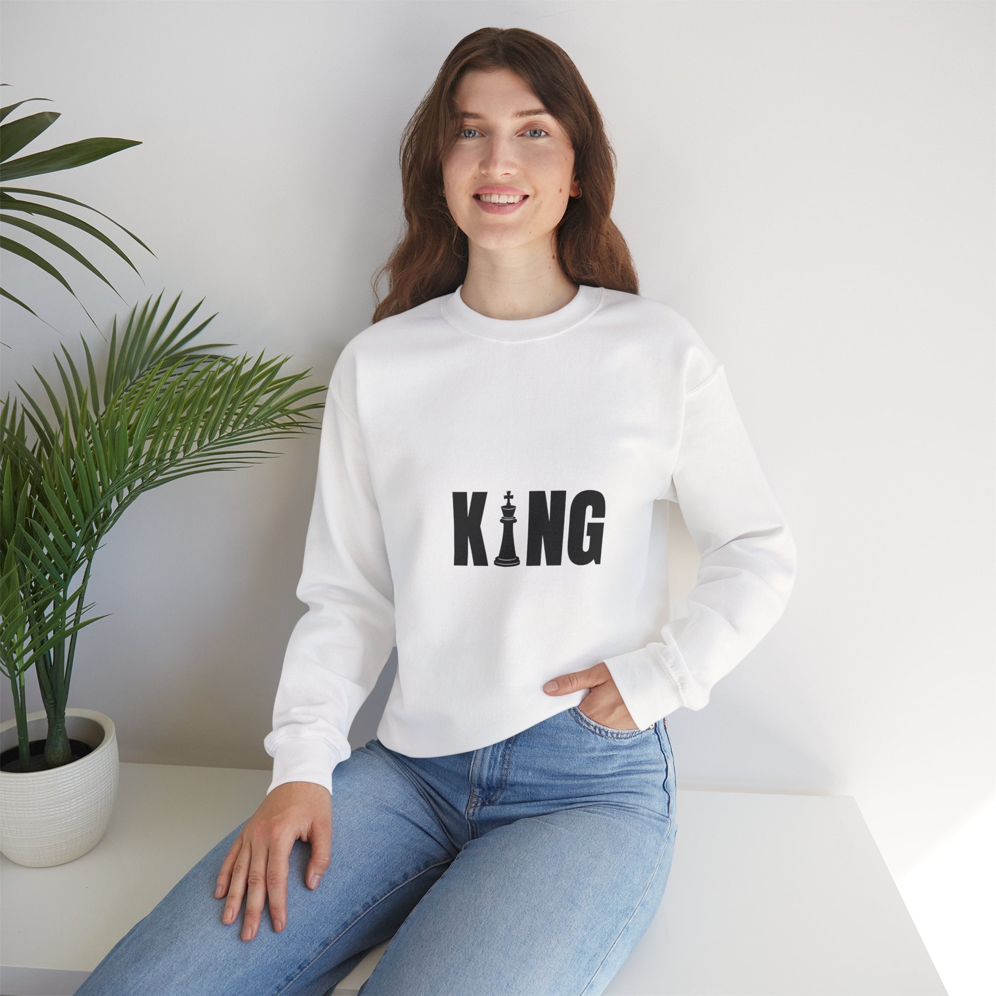 King Chess Piece Crewneck Sweatshirt — Minimalist Chess King Graphic
