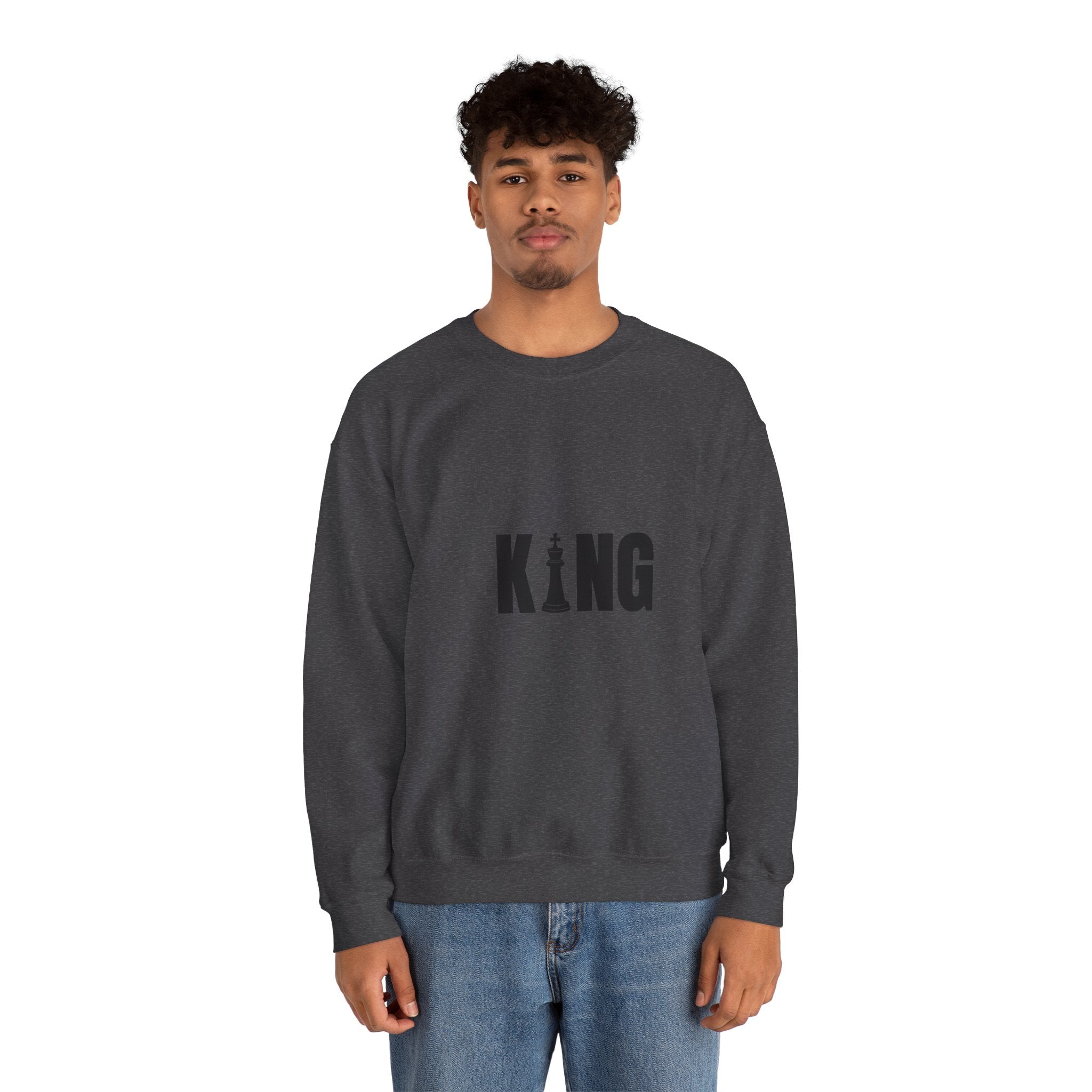 King Chess Piece Crewneck Sweatshirt — Minimalist Chess King Graphic