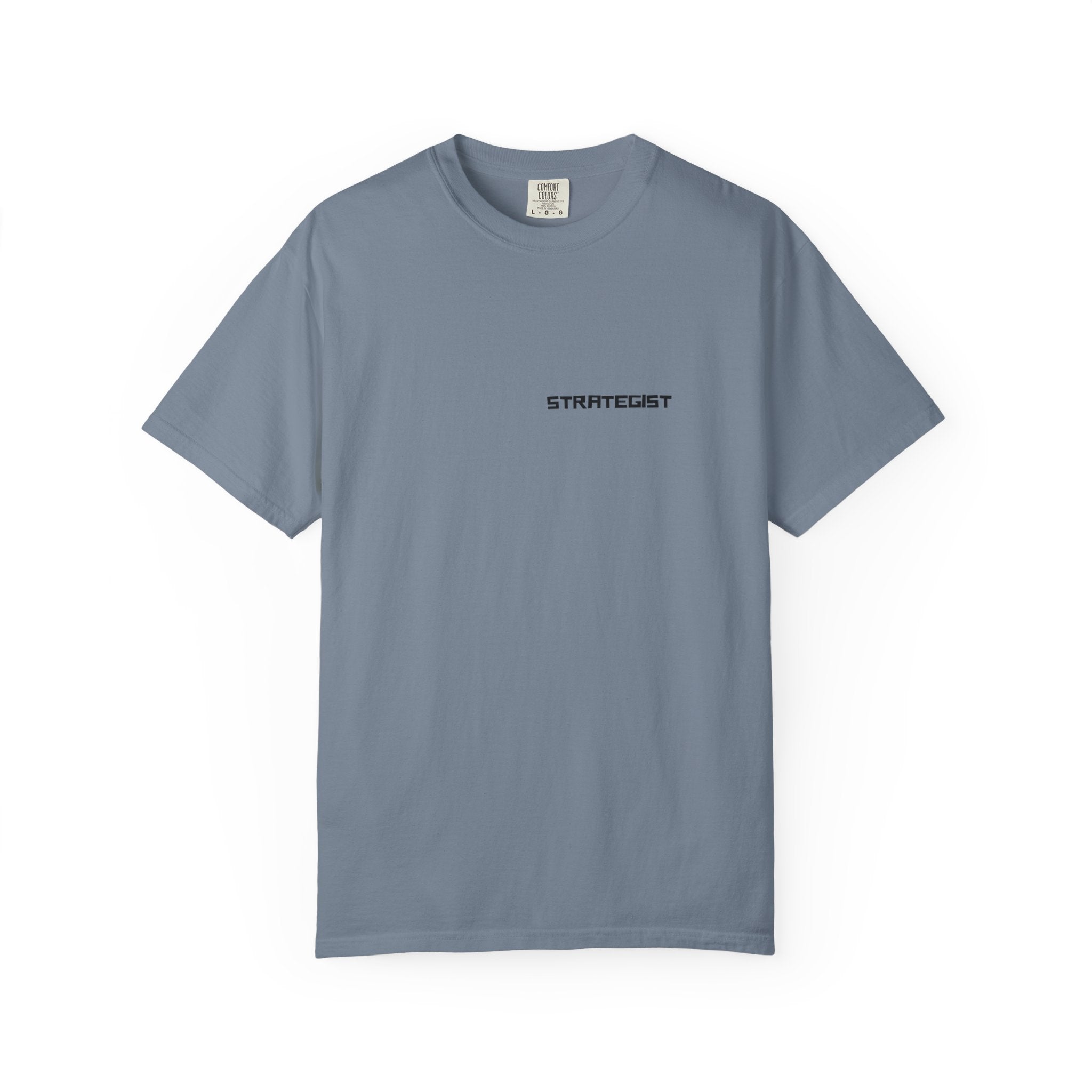 Strategist Minimalist Tee — Small Chest Text Graphic T-Shirt