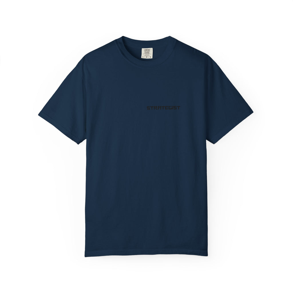 Strategist Minimalist Tee — Small Chest Text Graphic T-Shirt