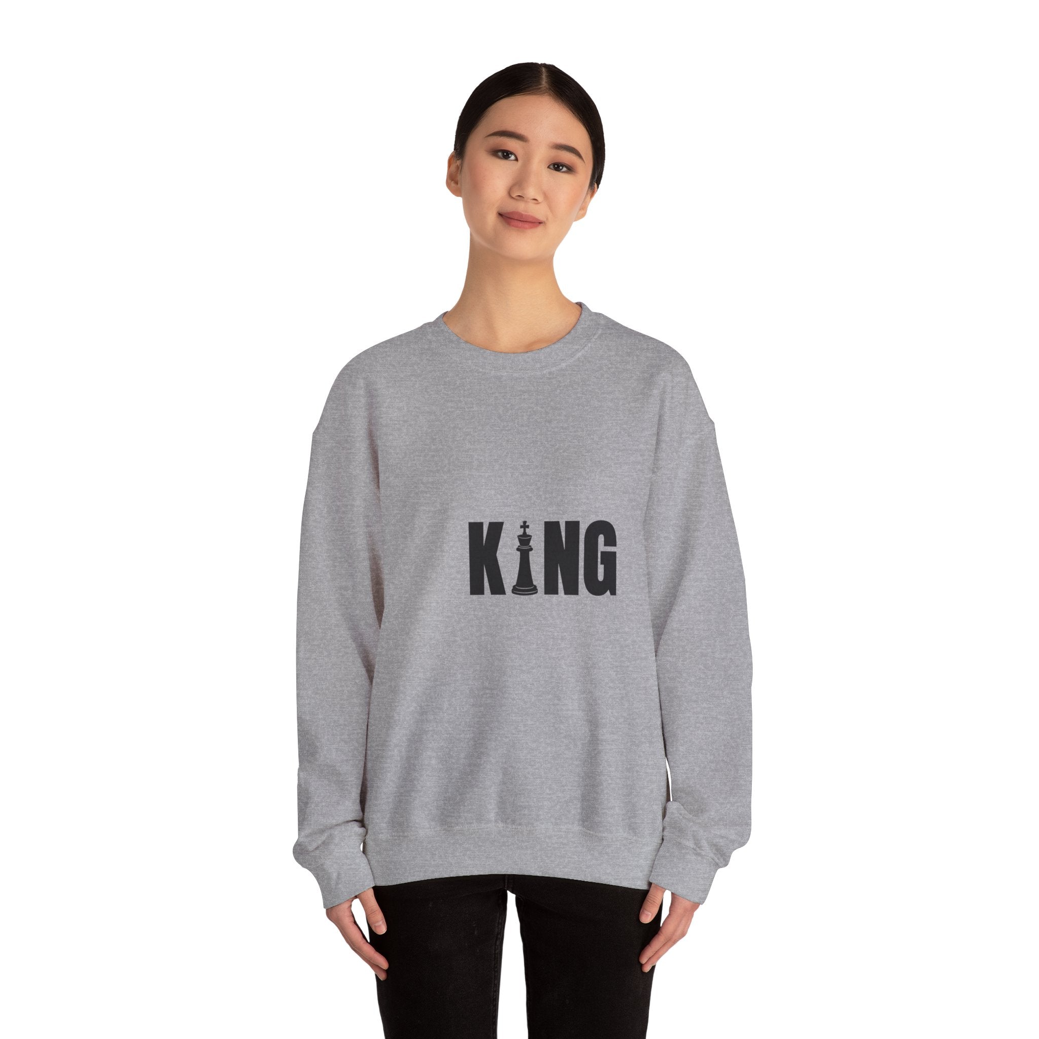 King Chess Piece Crewneck Sweatshirt — Minimalist Chess King Graphic
