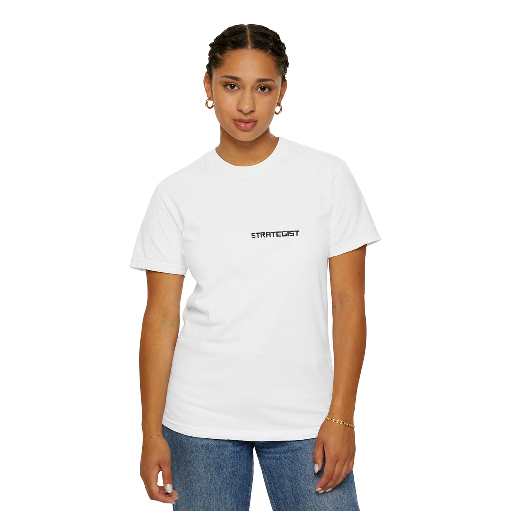 Strategist Minimalist Tee — Small Chest Text Graphic T-Shirt