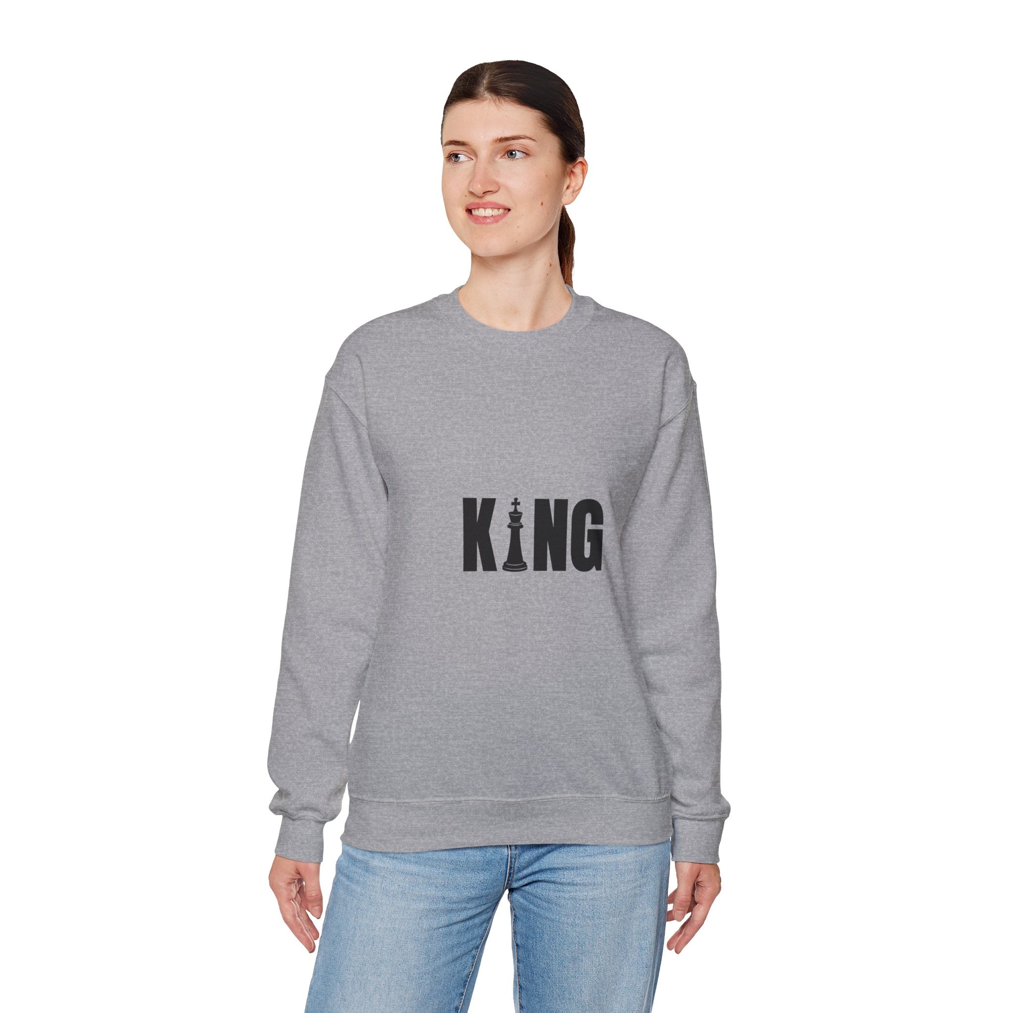 King Chess Piece Crewneck Sweatshirt — Minimalist Chess King Graphic