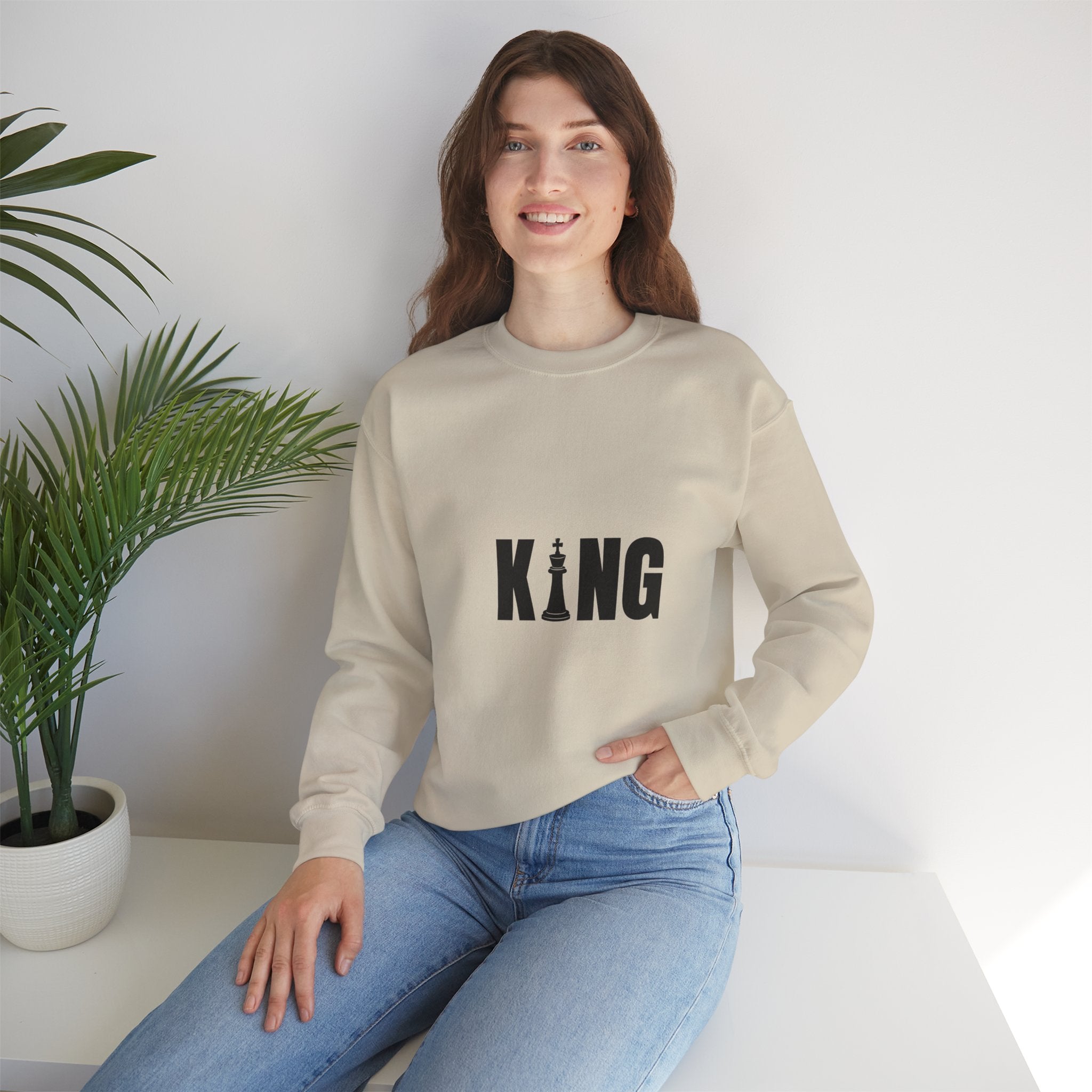 King Chess Piece Crewneck Sweatshirt — Minimalist Chess King Graphic