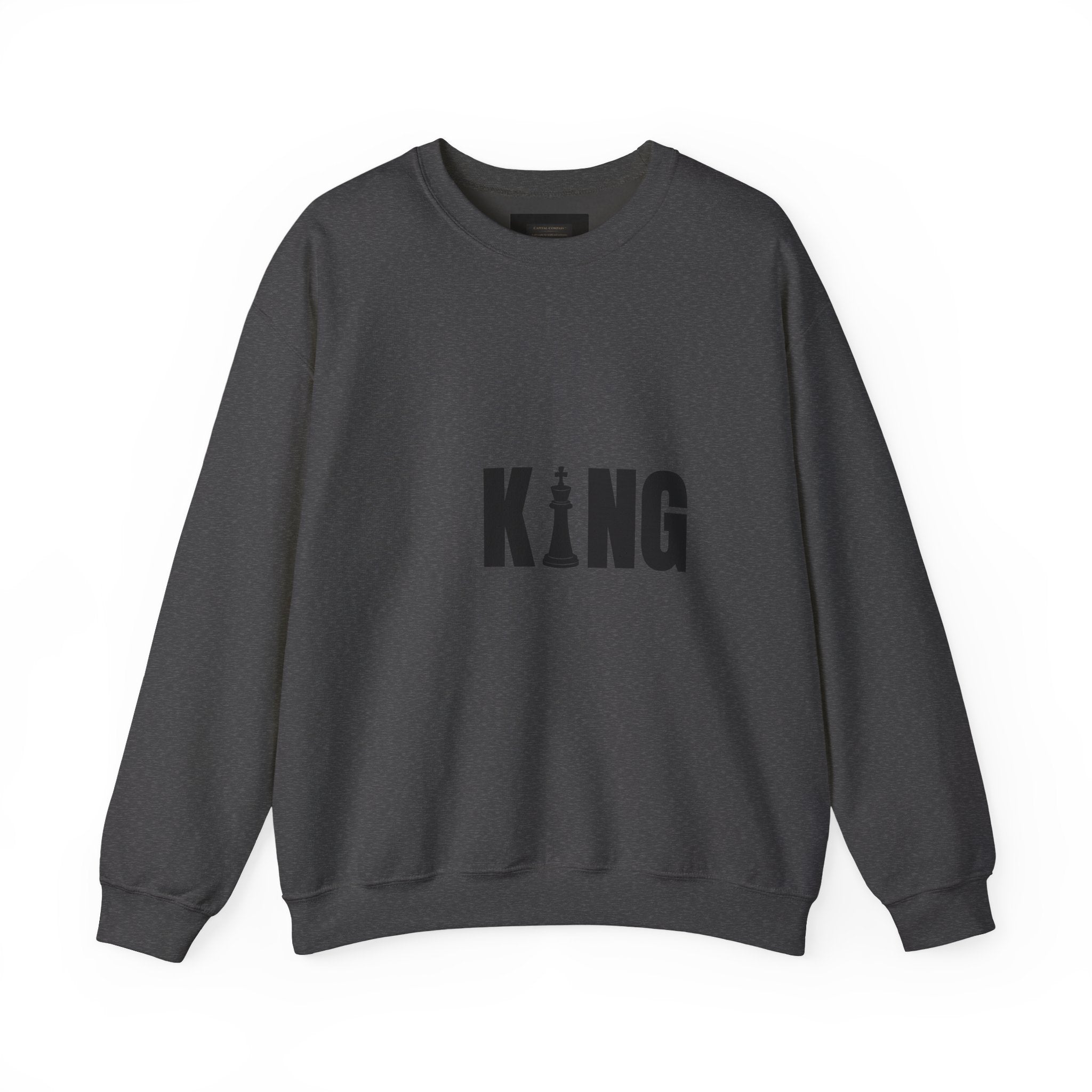 King Chess Piece Crewneck Sweatshirt — Minimalist Chess King Graphic