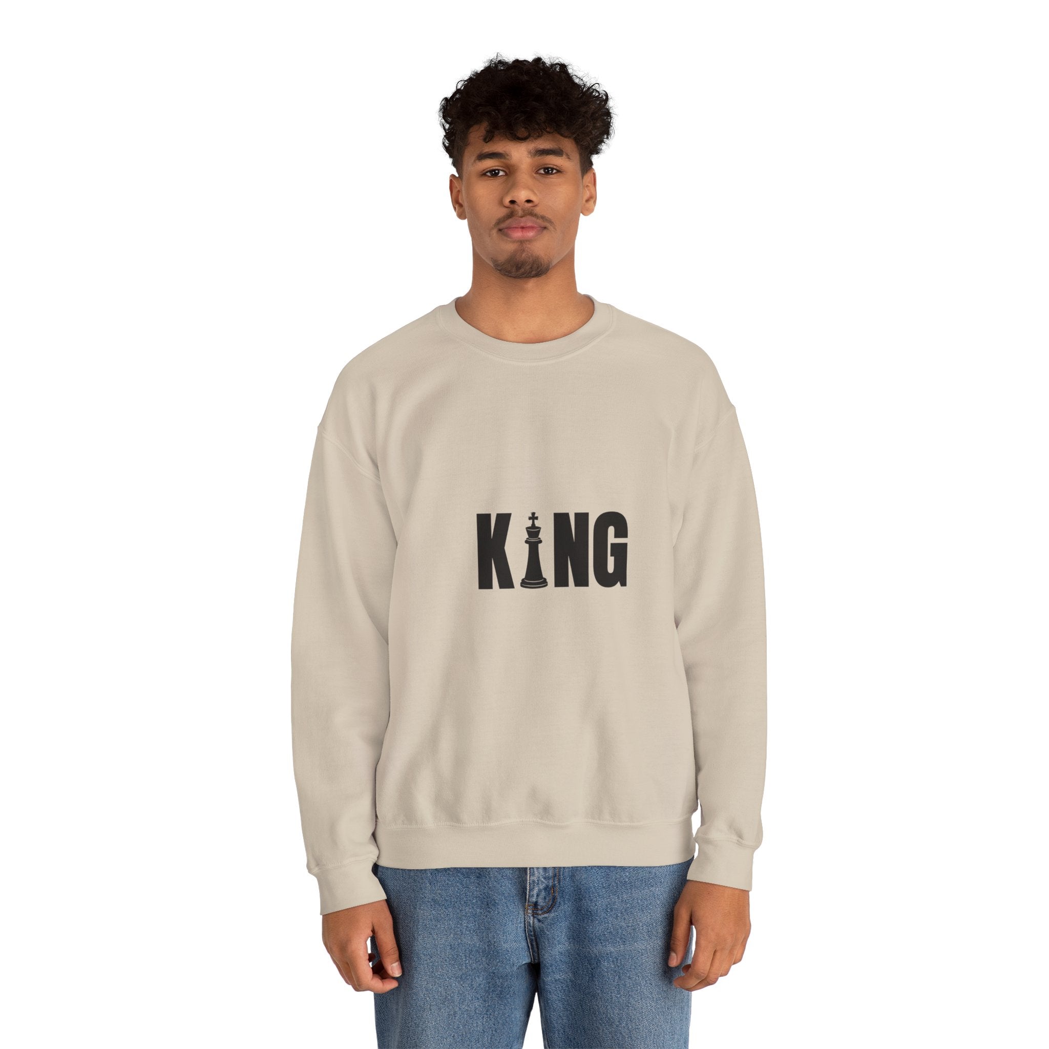 King Chess Piece Crewneck Sweatshirt — Minimalist Chess King Graphic