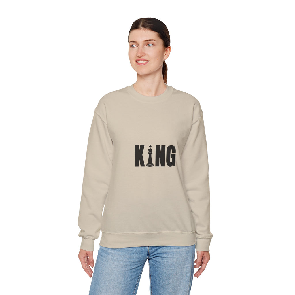 King Chess Piece Crewneck Sweatshirt — Minimalist Chess King Graphic