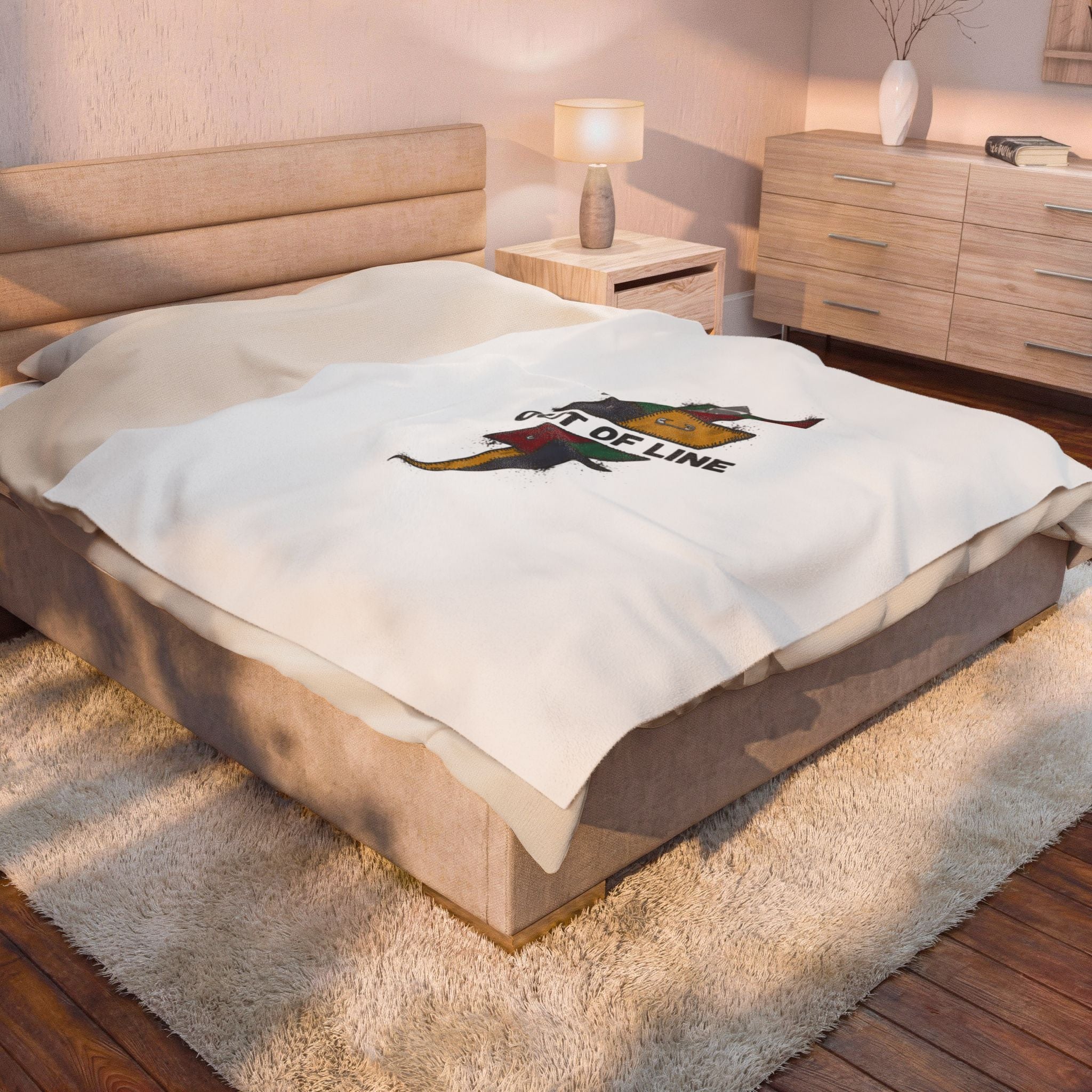 Out of Line lightning bolt velveteen blanket | grunge plaid revival, 90s rock aesthetic