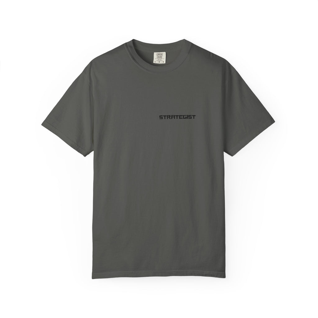 Strategist Minimalist Tee — Small Chest Text Graphic T-Shirt