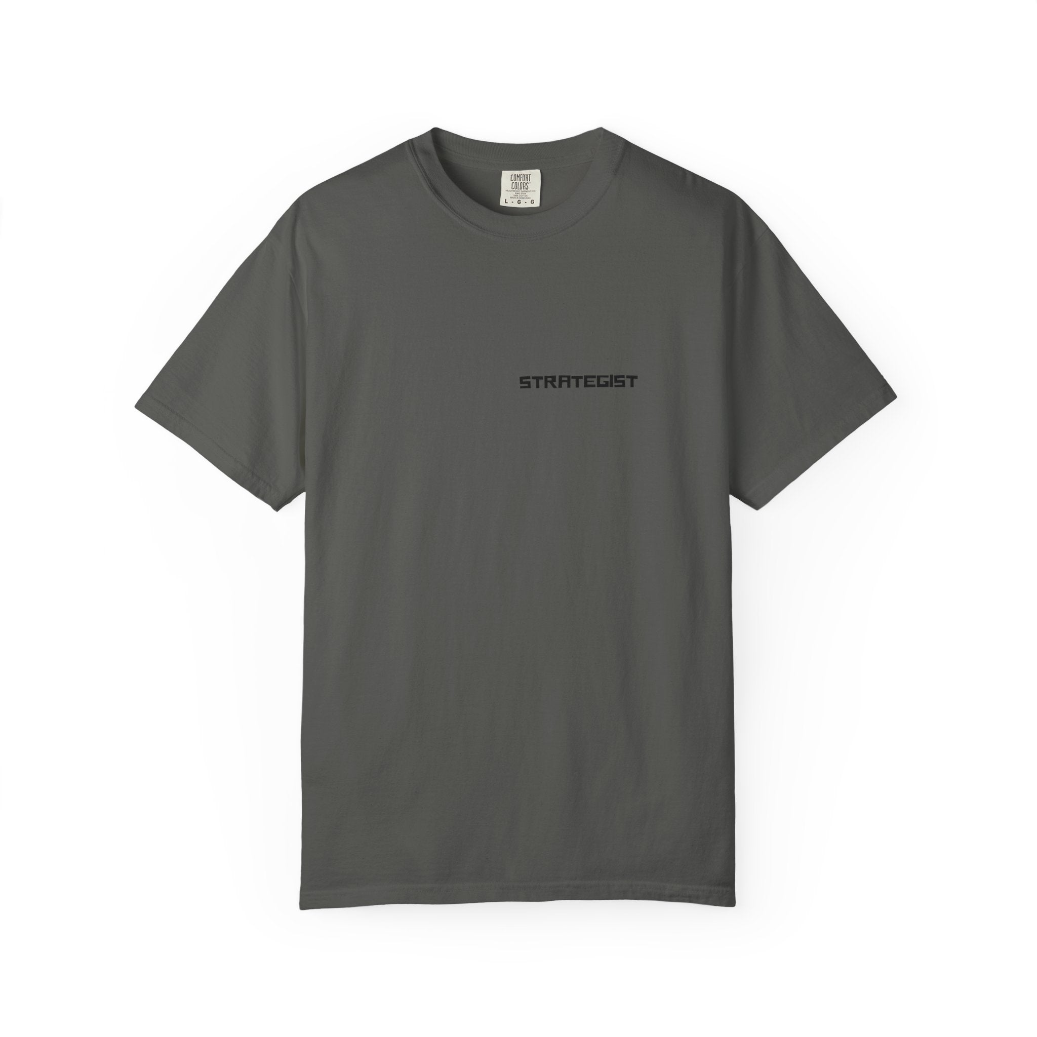 Strategist Minimalist Tee — Small Chest Text Graphic T-Shirt