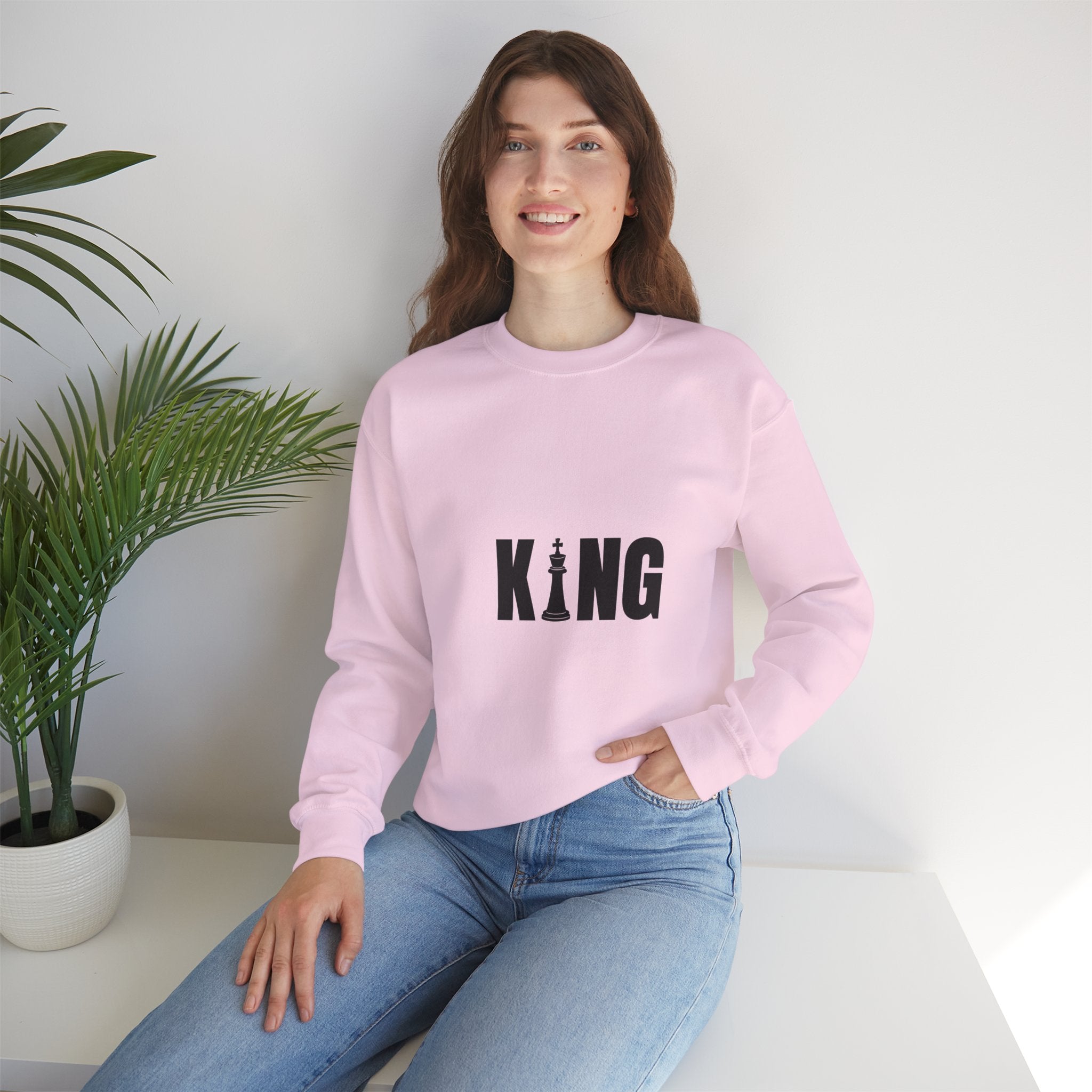 King Chess Piece Crewneck Sweatshirt — Minimalist Chess King Graphic