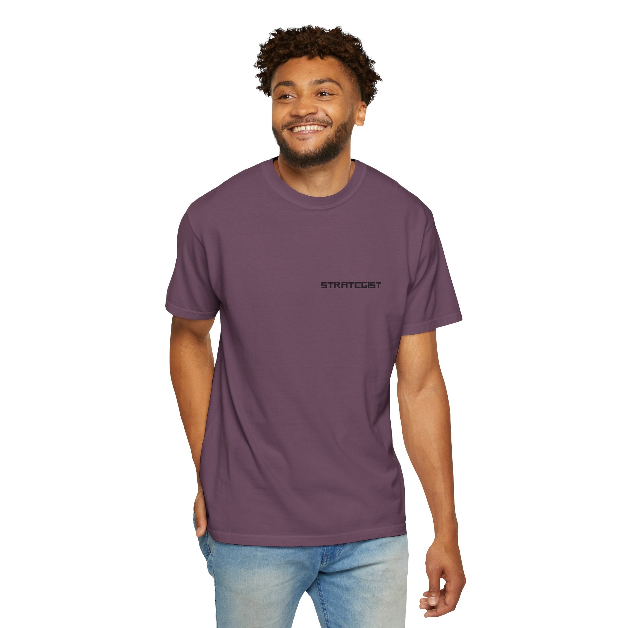 Strategist Minimalist Tee — Small Chest Text Graphic T-Shirt