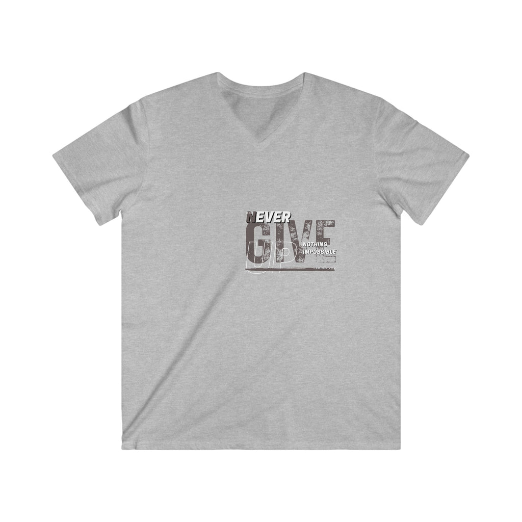 Never Give V-Neck Tee — Motivational "Never Give" Graphic Shirt for Men