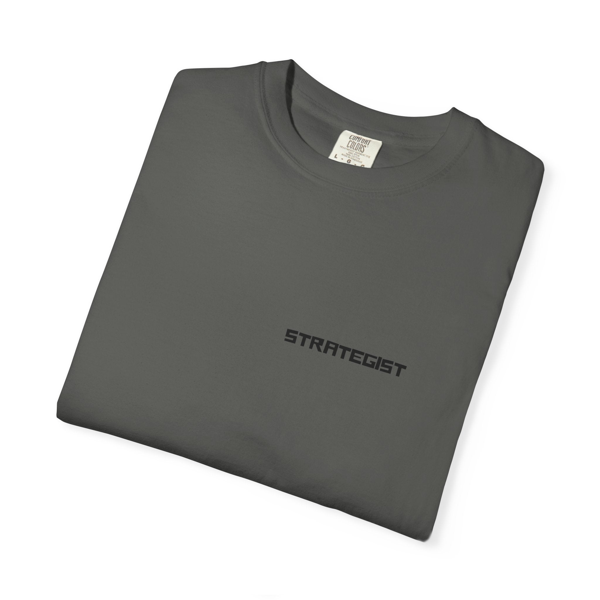 Strategist Minimalist Tee — Small Chest Text Graphic T-Shirt