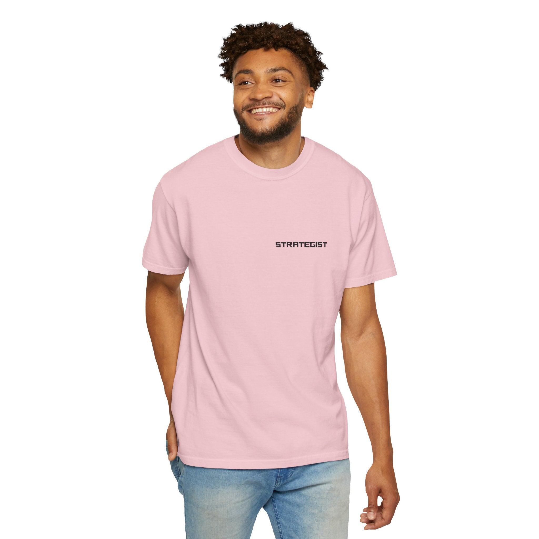 Strategist Minimalist Tee — Small Chest Text Graphic T-Shirt