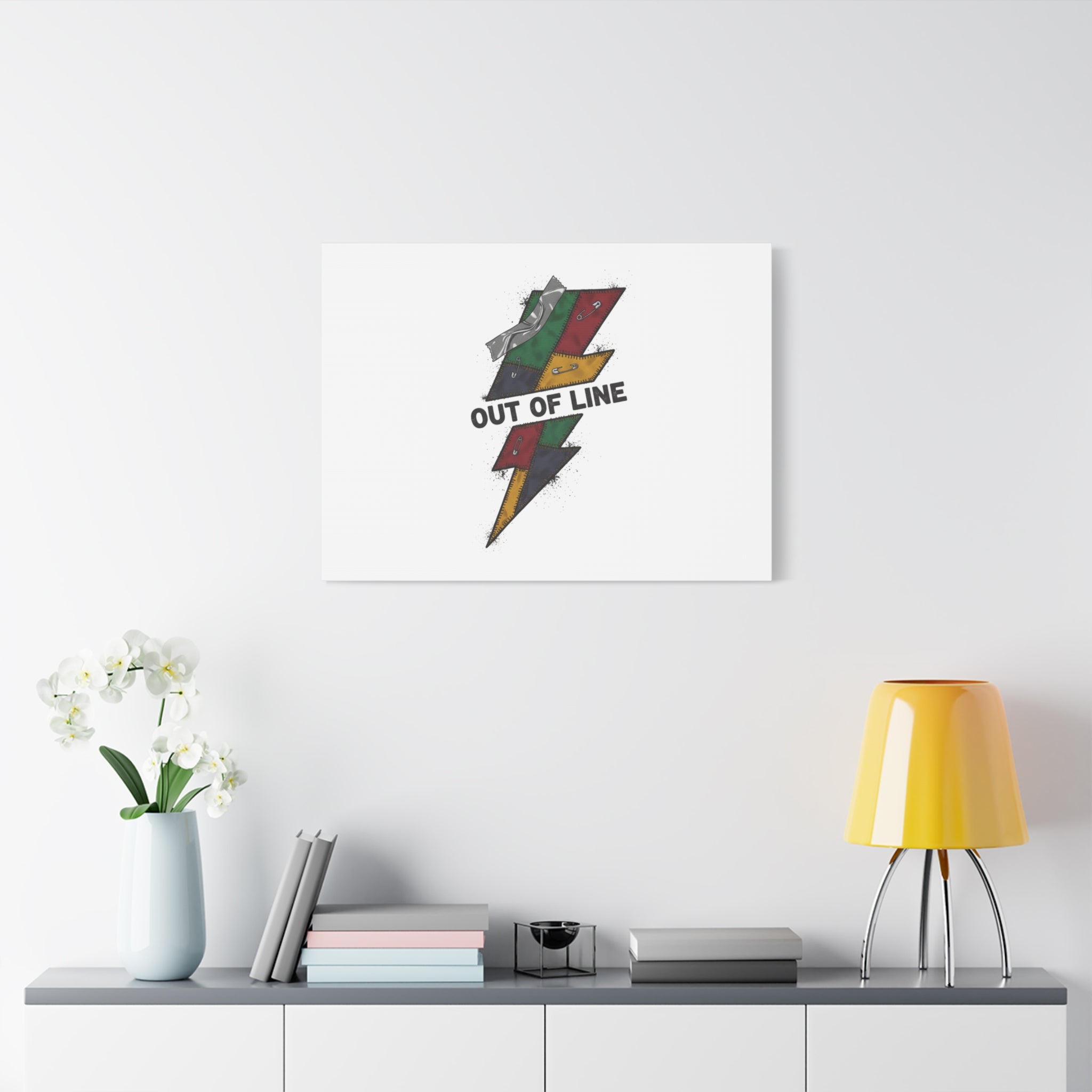 Out of Line Lightning Canvas | Grunge Plaid Patchwork, 90s Rock Revival