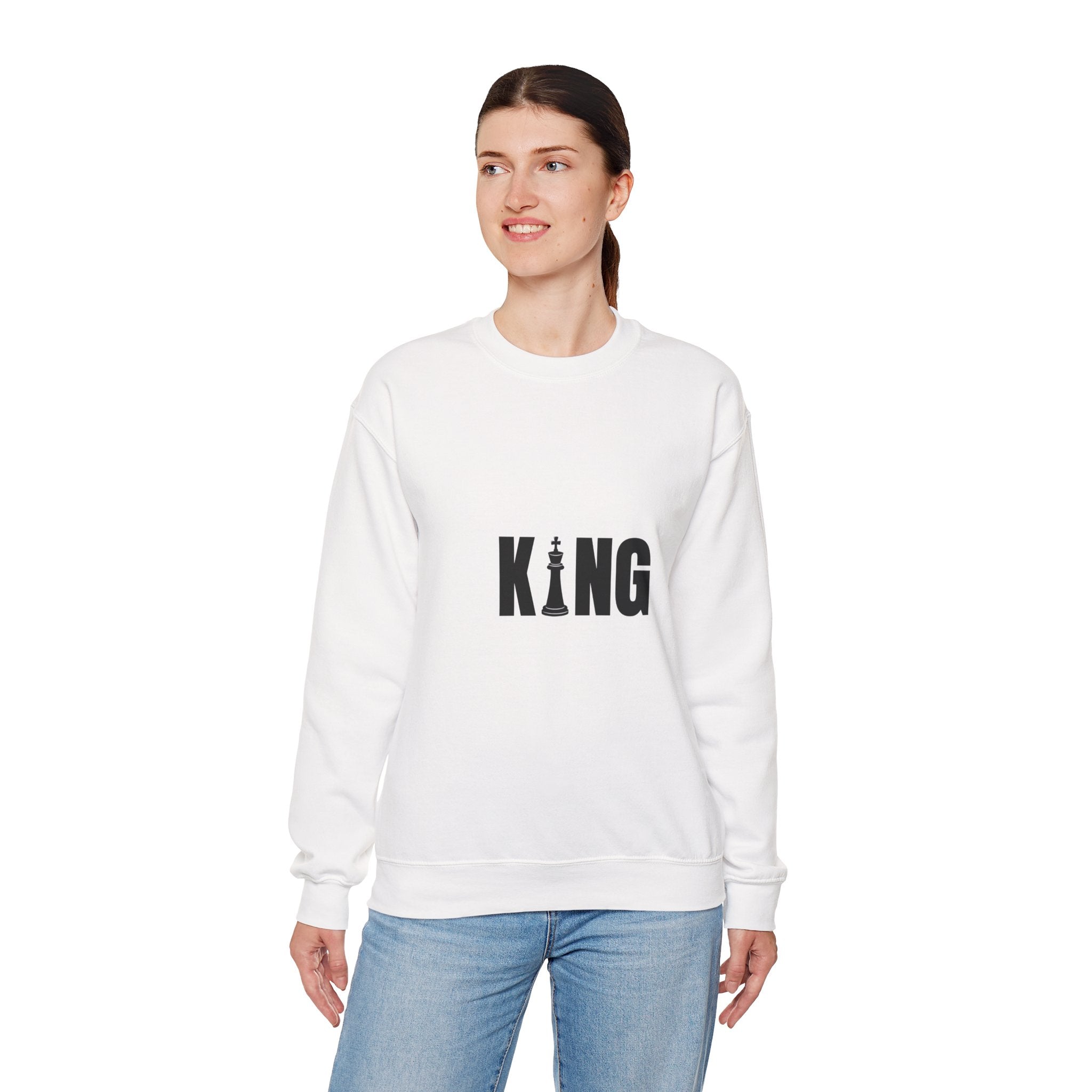 King Chess Piece Crewneck Sweatshirt — Minimalist Chess King Graphic
