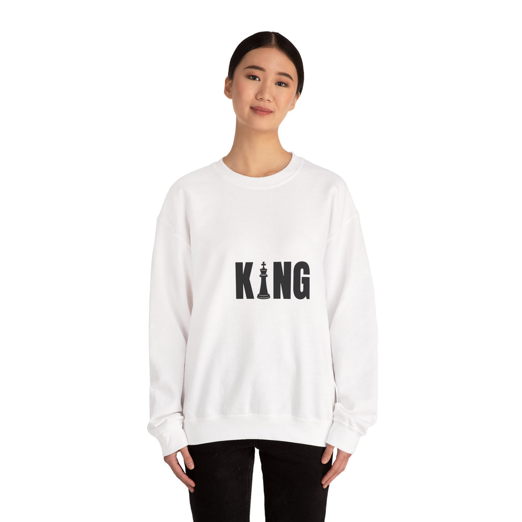 King Chess Piece Crewneck Sweatshirt — Minimalist Chess King Graphic