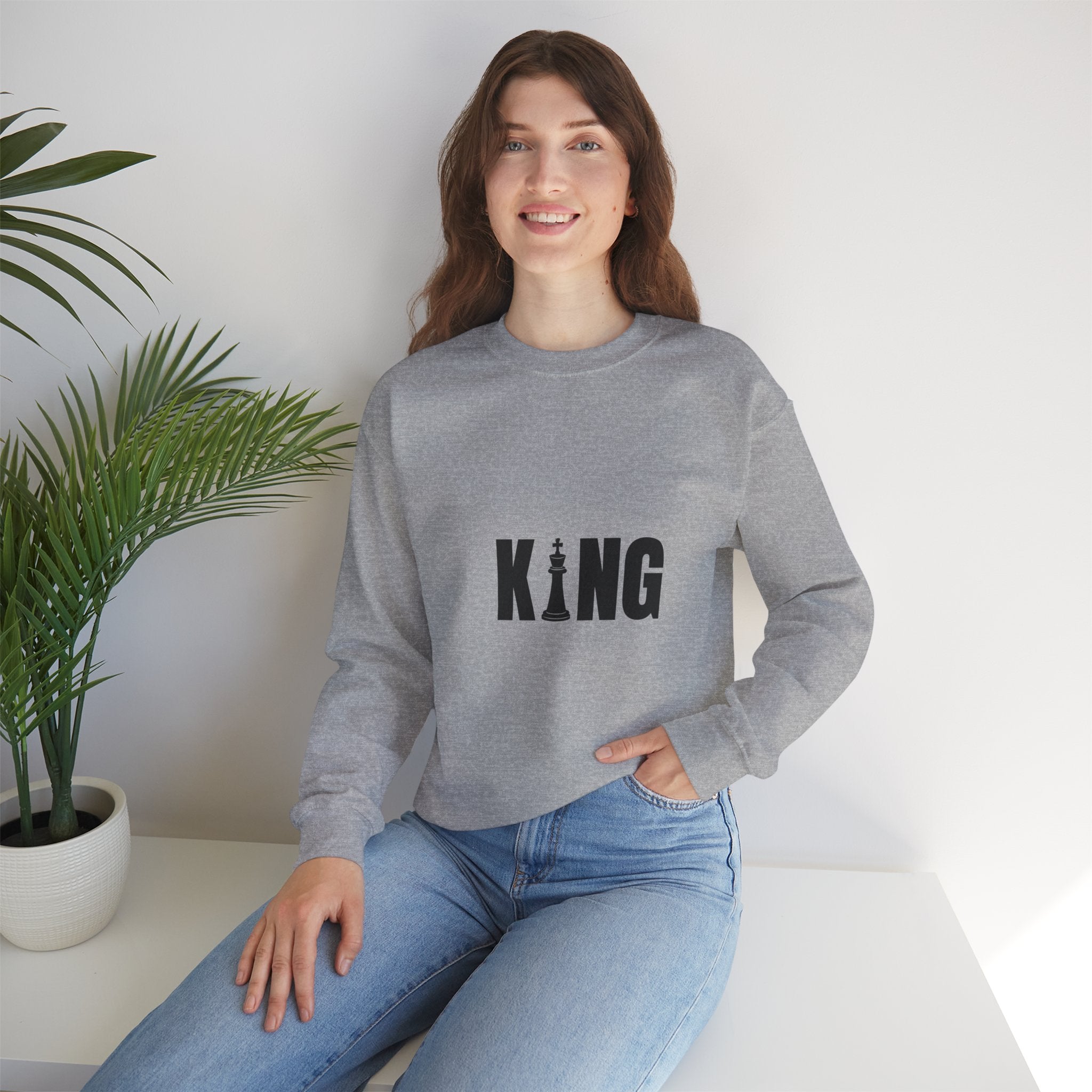 King Chess Piece Crewneck Sweatshirt — Minimalist Chess King Graphic