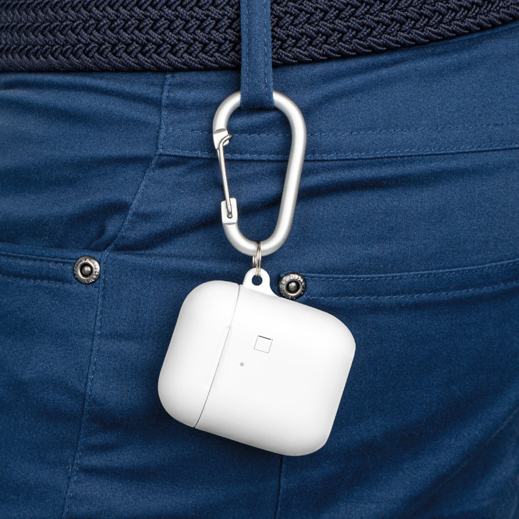 Minimal White AirPods Case with Carabiner — Protective Silicone Cover
