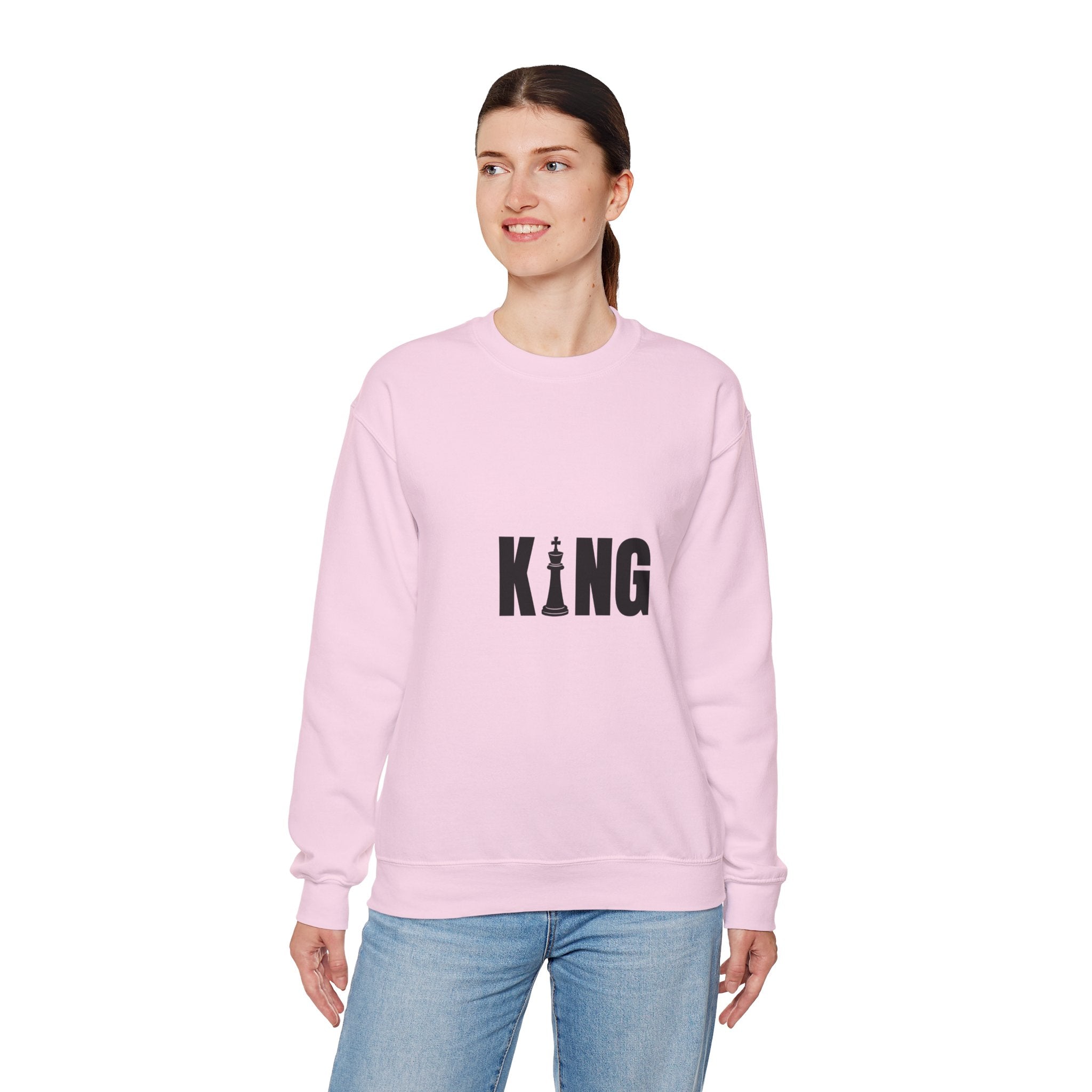 King Chess Piece Crewneck Sweatshirt — Minimalist Chess King Graphic