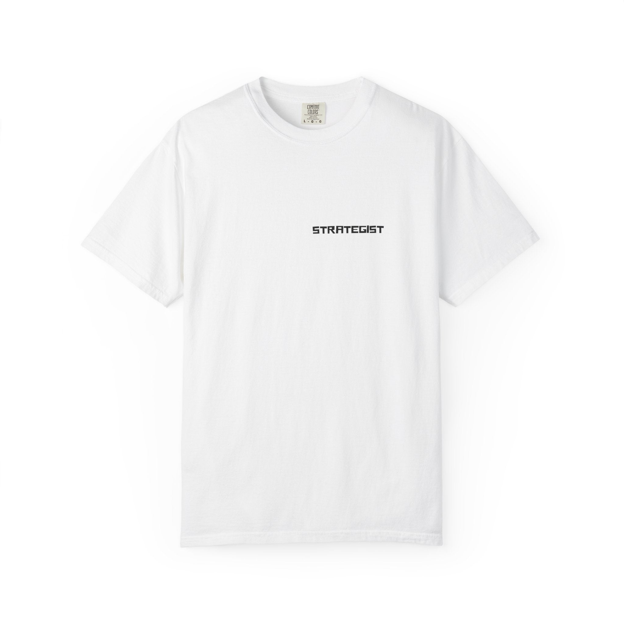 Strategist Minimalist Tee — Small Chest Text Graphic T-Shirt