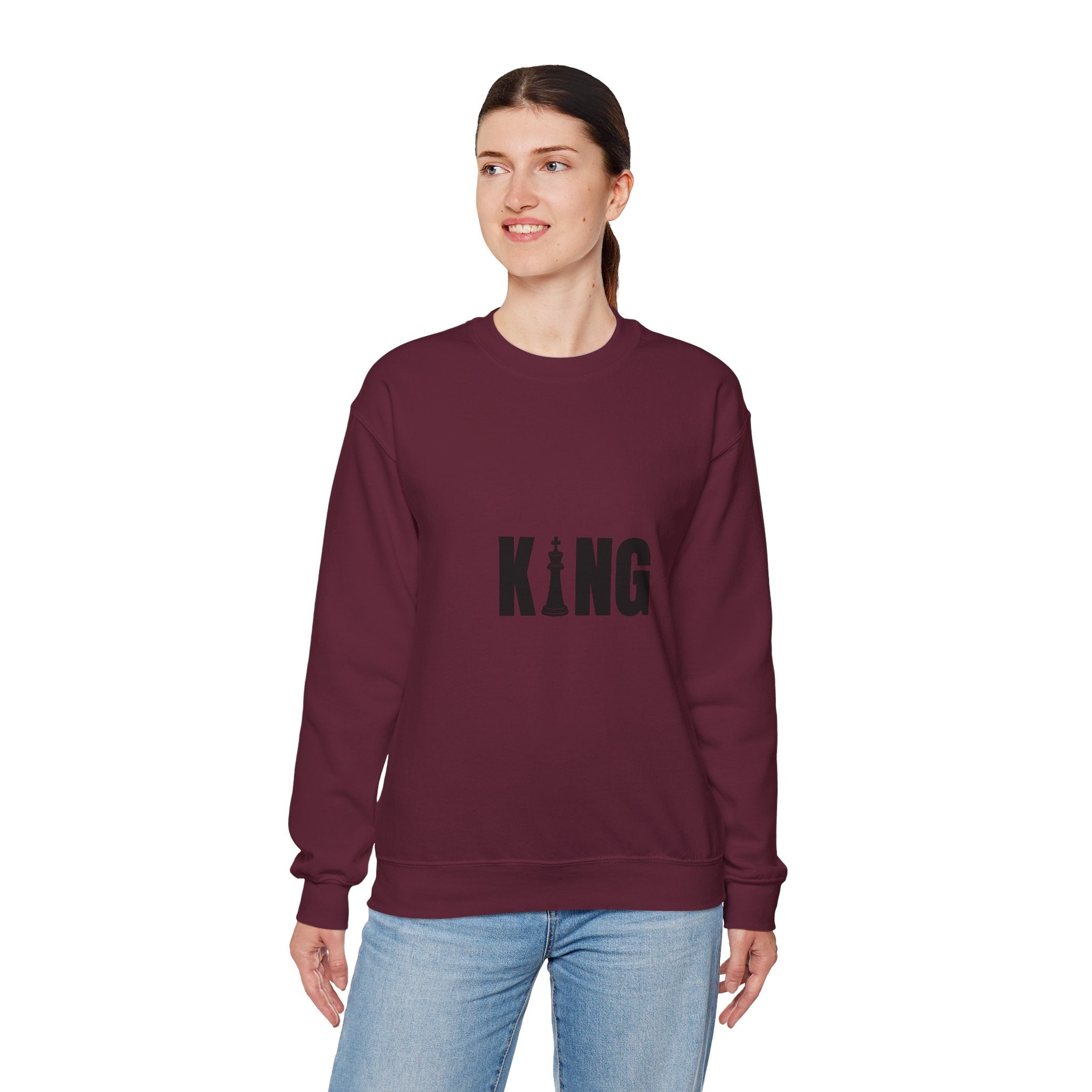King Chess Piece Crewneck Sweatshirt — Minimalist Chess King Graphic