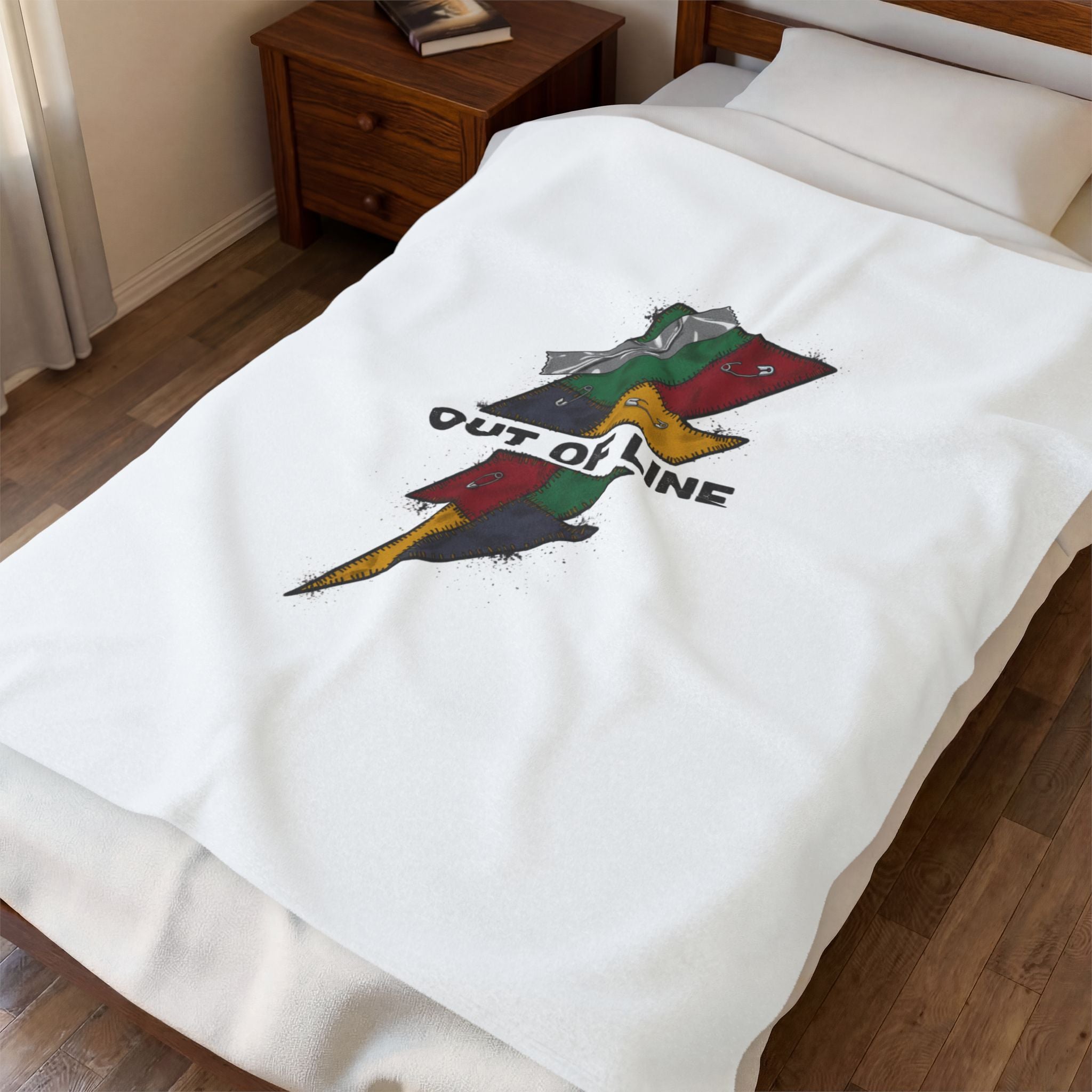 Out of Line lightning bolt velveteen blanket | grunge plaid revival, 90s rock aesthetic