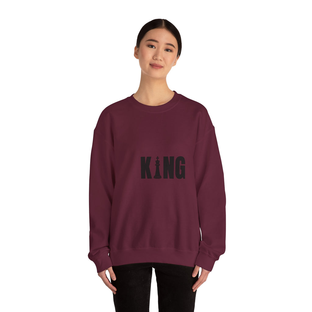 King Chess Piece Crewneck Sweatshirt — Minimalist Chess King Graphic