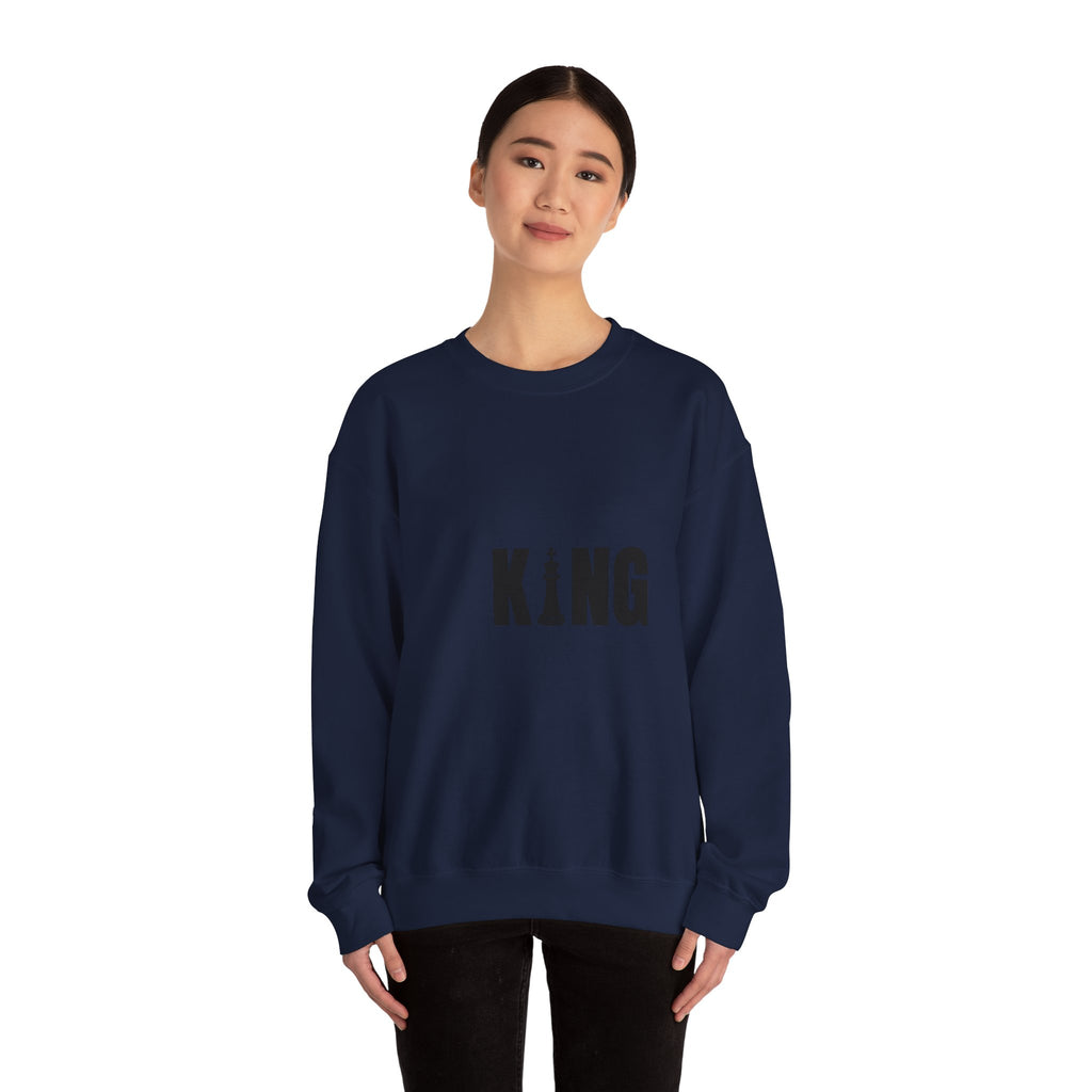 King Chess Piece Crewneck Sweatshirt — Minimalist Chess King Graphic